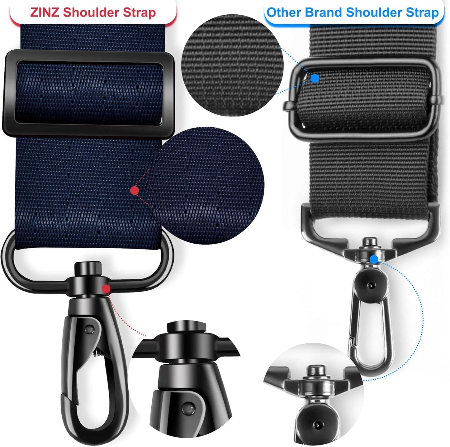 ZINZ Shoulder Strap - 59 Inch Universal Heavy-duty Adjustable Strap with Ultra-thick Fixed Breathable Pad for Laptop, Gym, Camera Bag and More -Dark blue