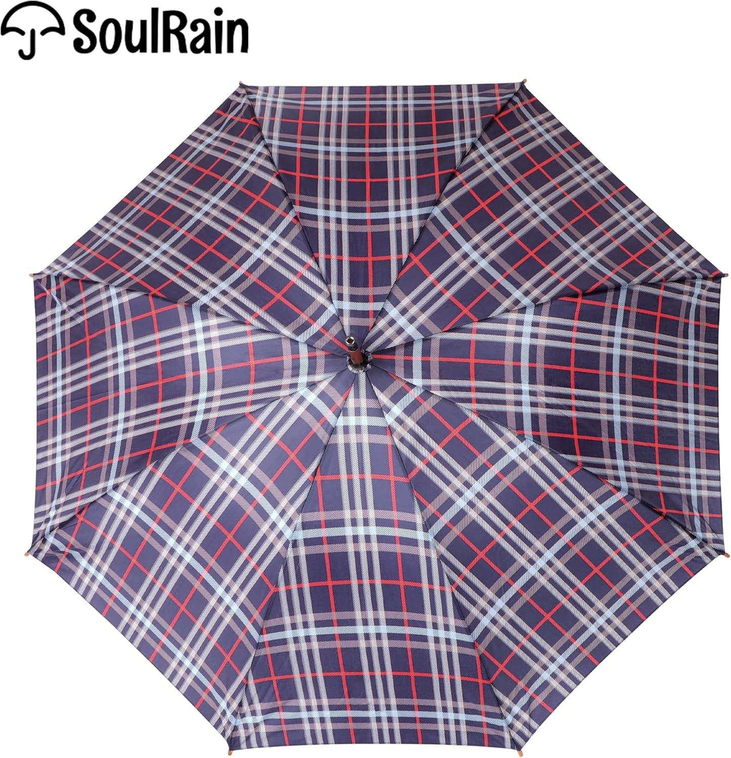 SoulRain 48" Large Umbrella –Windproof Stick Umbrellas for Rain, Automatic Open, Vintage Cane big Umbrella with Classic Wooden Handle,Open for 2 Persons adult,for Women & Men(Blue Red plaid)