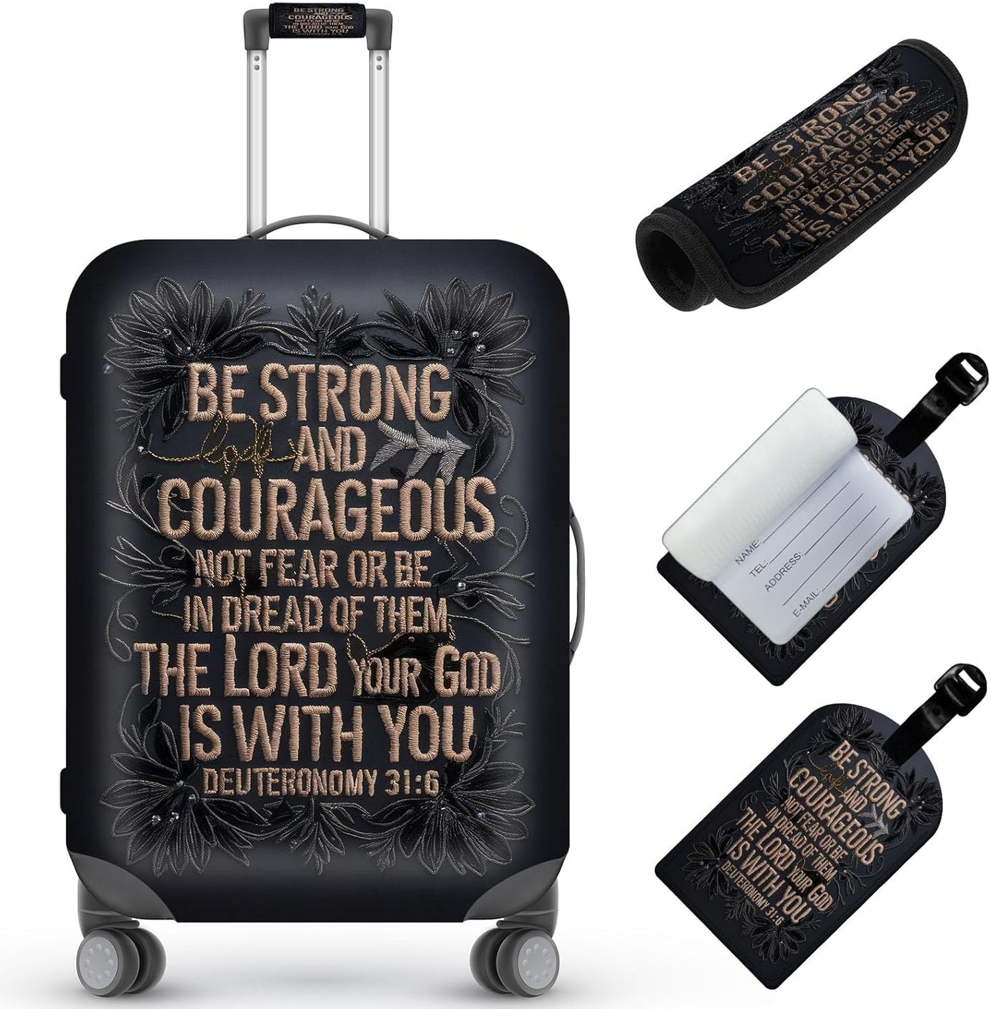 Travel Luggage Cover,Embroidery Bible VersesTheme Suitcase Cover Accessory Kit, Luggage Tag, and Comfortable Luggage Handle Wrap, Washable Luggage Suitcase Protector (25-28 inch,L)