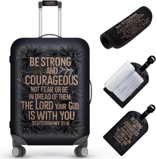 Travel Luggage Cover,Embroidery Bible VersesTheme Suitcase Cover Accessory Kit, Luggage Tag, and Comfortable Luggage Handle Wrap, Washable Luggage Suitcase Protector (25-28 inch,L)