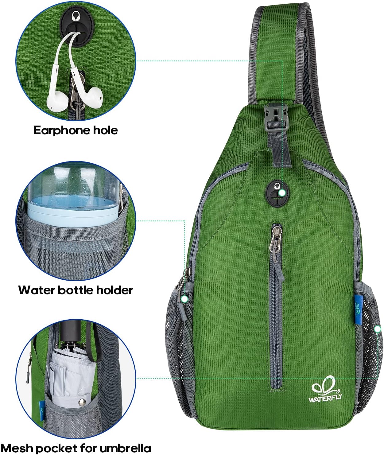 WATERFLY Crossbody Sling Backpack Sling Bag Travel Hiking Chest Bag Daypack