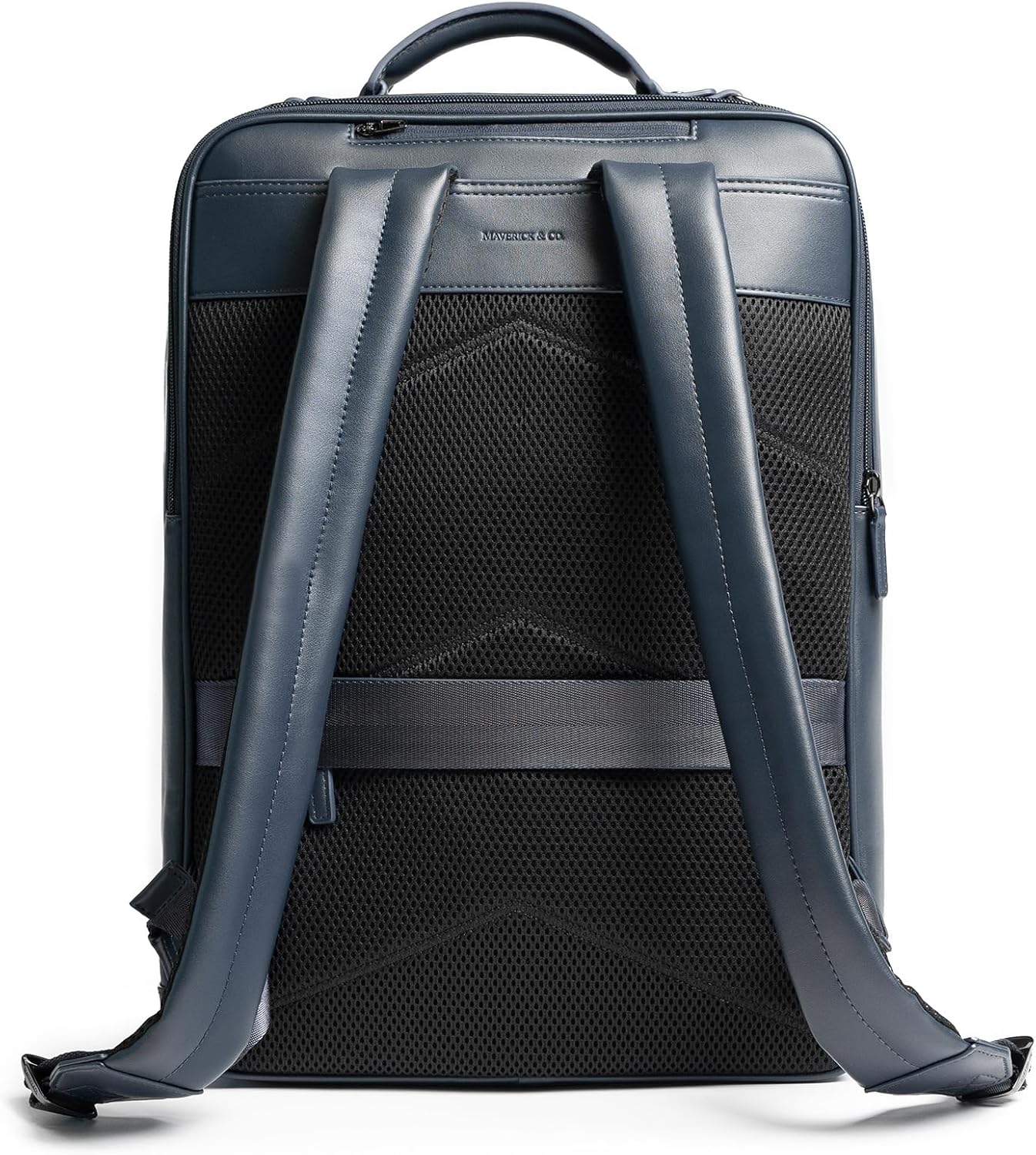 Maverick & Co. Windsor Men’s Leather Laptop Backpack – Work, Travel, Tech, Business, Nylon, Stylish College Daypack (Navy)