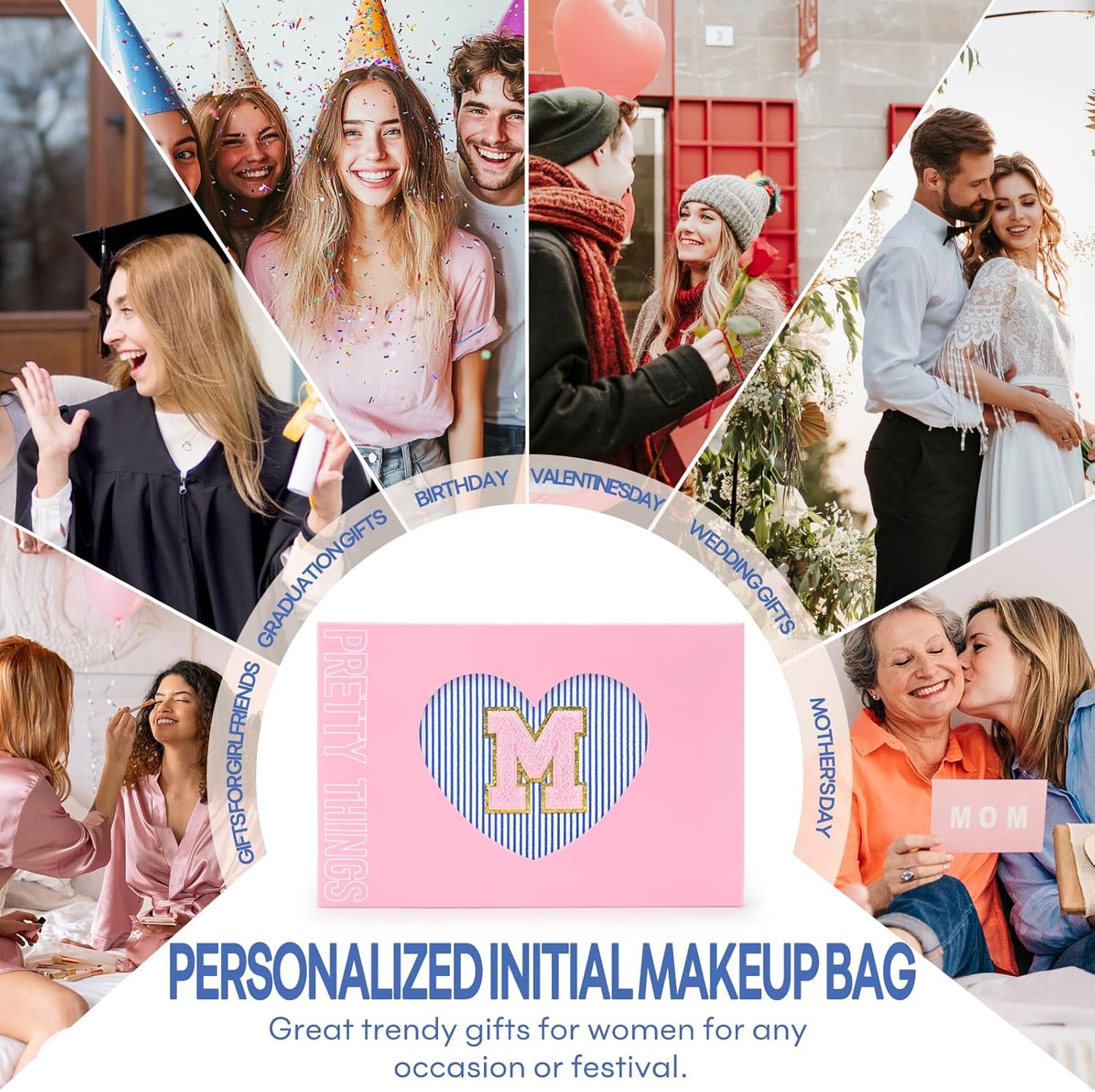 mibasies 2 PCS Initial Makeup Bags for Women: - Birthday Gifts for Teen Girls 11 12 13 14 15 16 Years Old - Preppy Trendy Stuff - Cosmetic Bag for Travel Toiletry - Blue M
