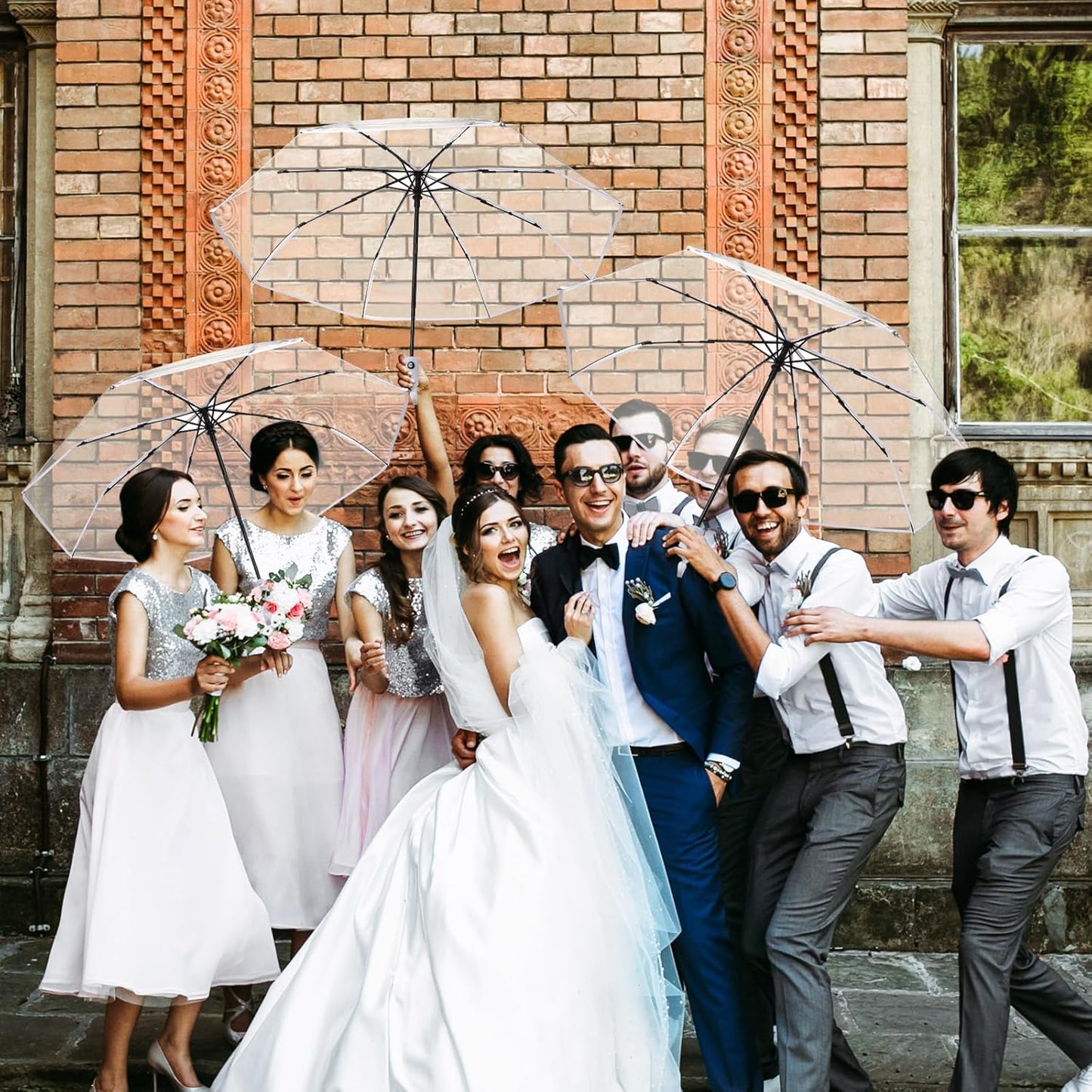 40PCS Clear Umbrellas 42 Inch Foldable Lightweight Transparent Umbrella Automatic Open Close Transparent Travel Umbrella for Women and Men for Rain Outdoor Wedding