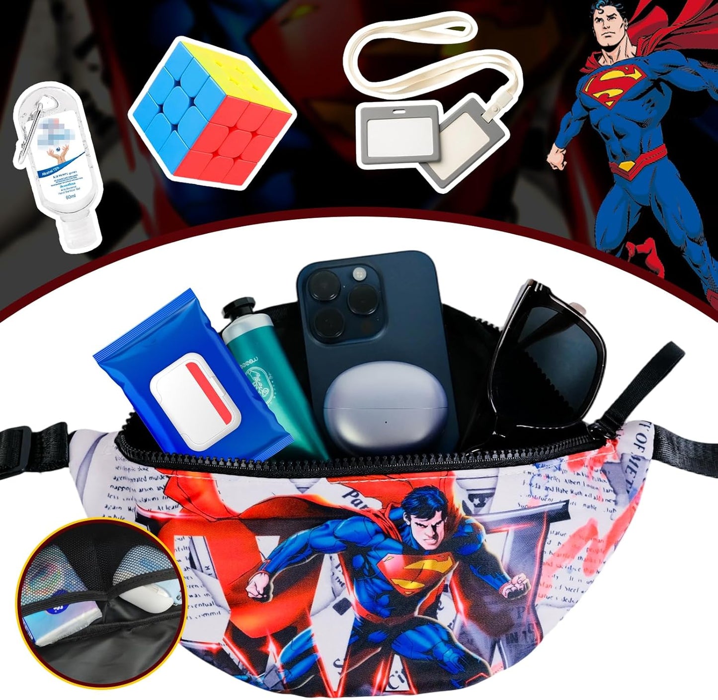 Fashion Cross Body Fanny Pack, Superhero Waist Pack Hands Free Hip Bag for Travel Running Hiking Workout Cycling Christmas Gift