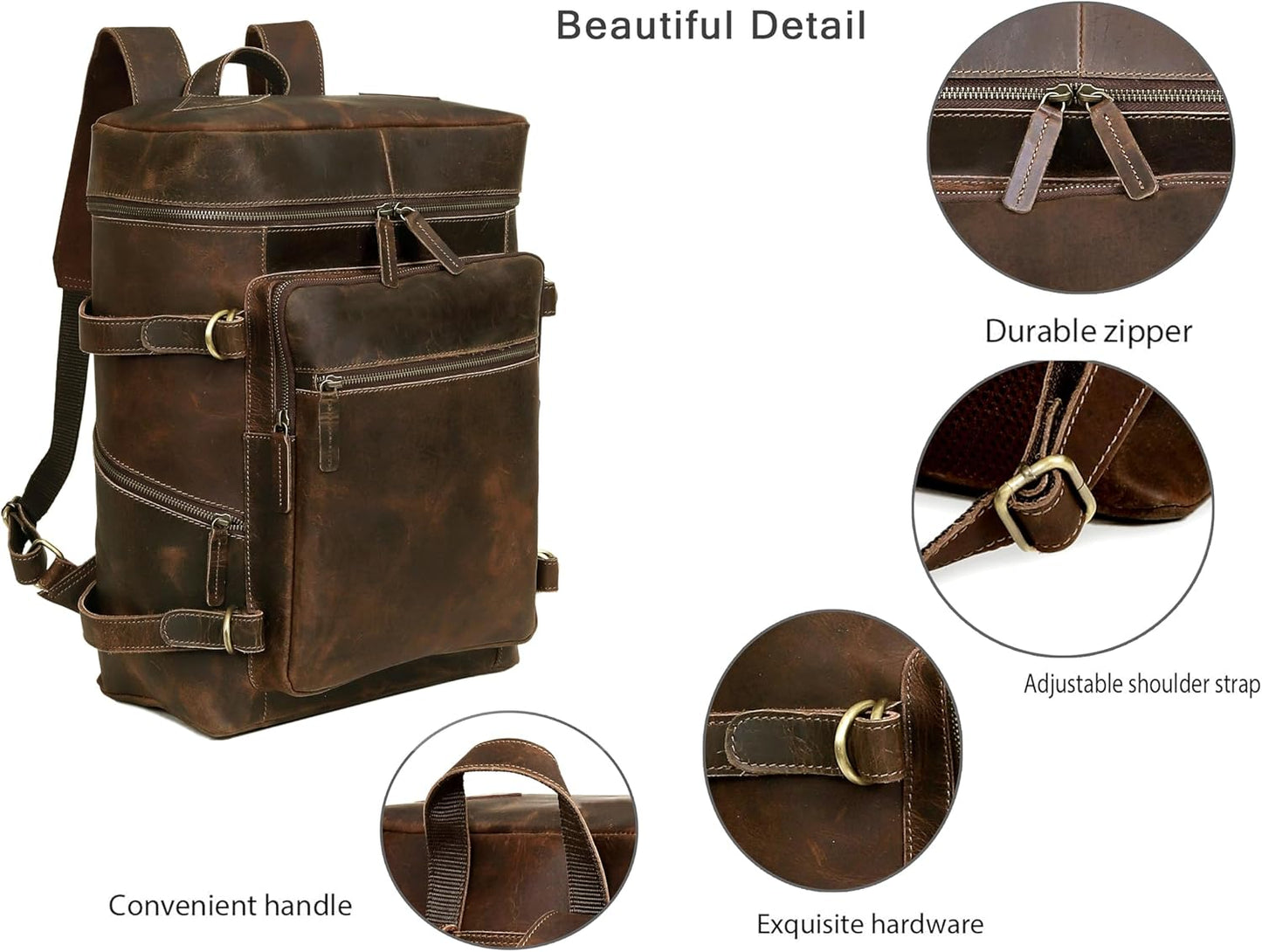 HLC Leather Brown Backpack For Men 17 Inch Genuine Laptop Backpack For Women Men Genuine Leather