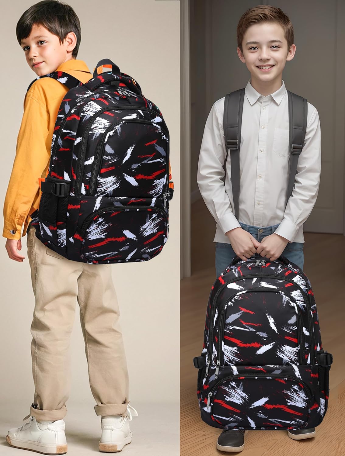 BLUEFAIRY Kids Backpacks for Boys Girls Ages 6-8 Elementary Primary Middle School Bag Back to School Book Bags Mochilas Escolares para Niños Niñas 17 Inch (Coal Black, Brush)