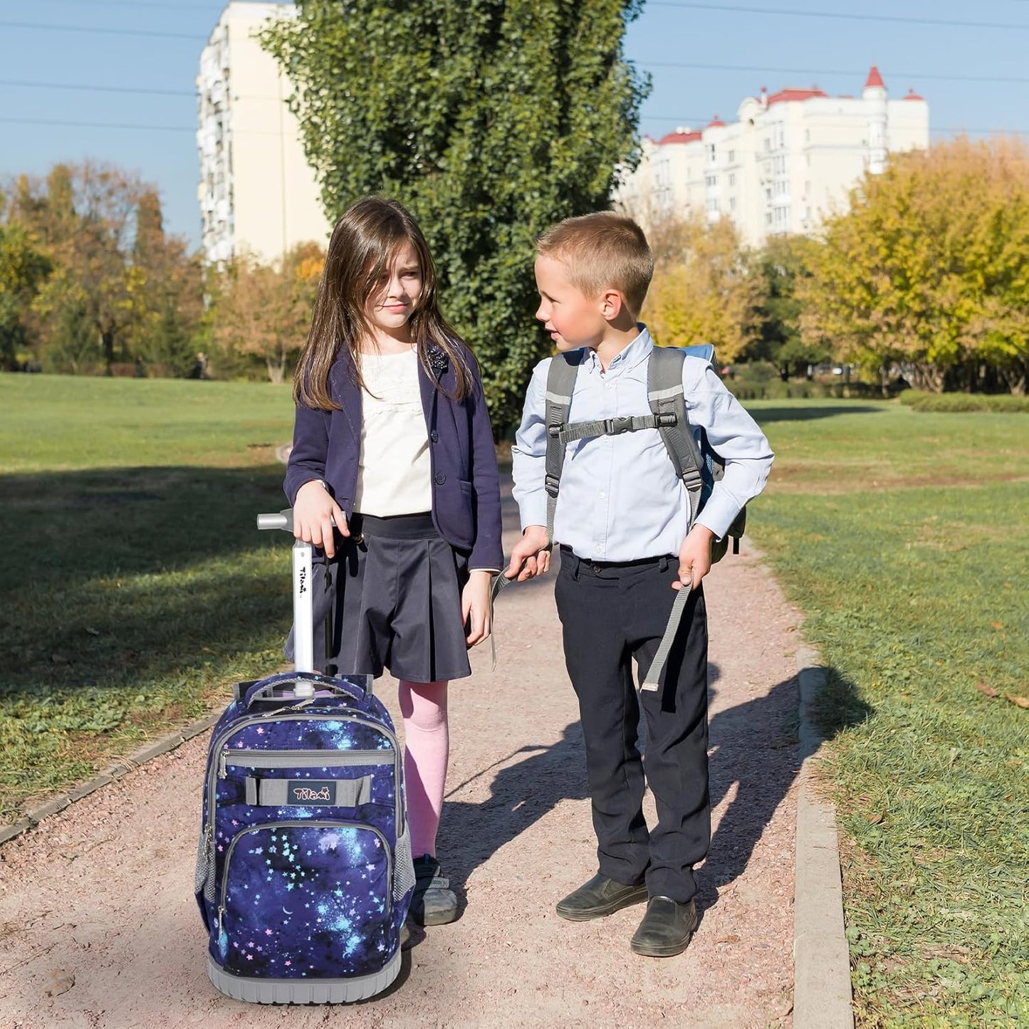 Rolling Backpack 19 inch Wheeled LAPTOP Boys Girls Travel School Student Trip… (Star Purple)