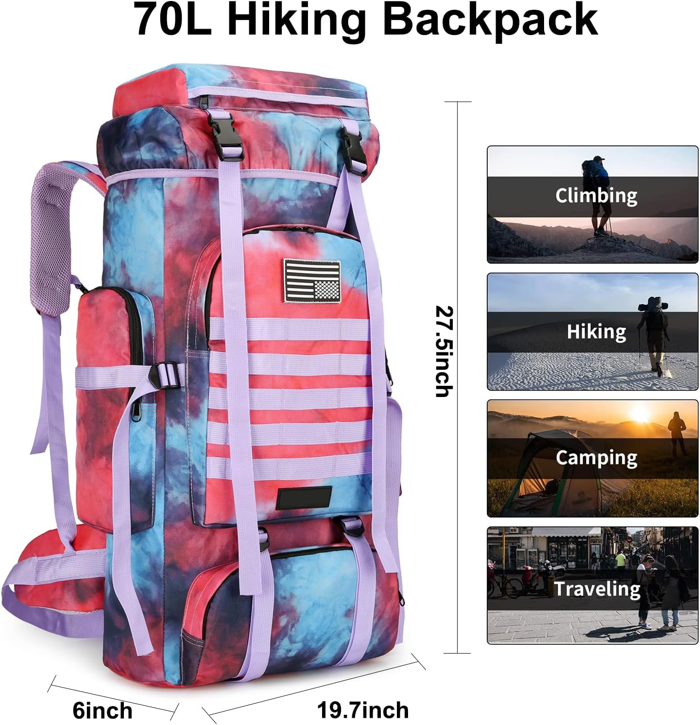 Hiking Backpack for Men 70L/100L Camping Backpack Military Rucksack Molle 3 Days Assault Pack for