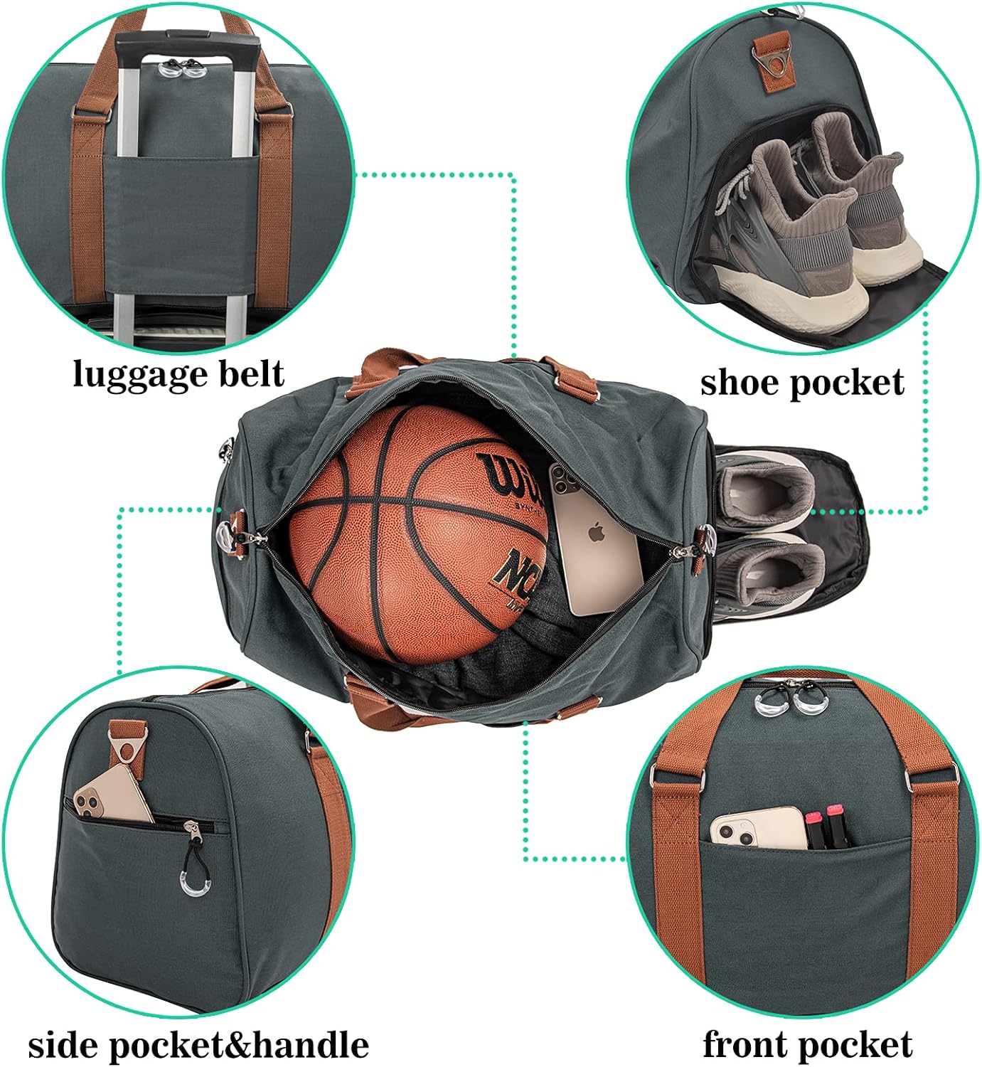 Kuston Sports Gym Bag with Shoe Compartment&Wet Pocket,Travel Duffel bag,Weekend Bag,Workout Bag