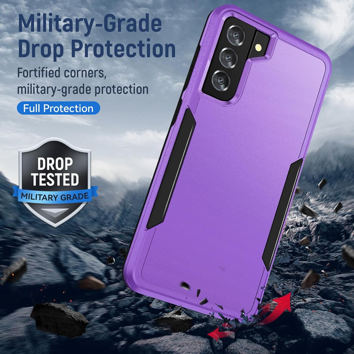 for Galaxy S21 Case with Screen Protection: Heavy Duty Protective Shockproof and Scratch Proof Cell Phone case for Samsung Galaxy S21-Purple