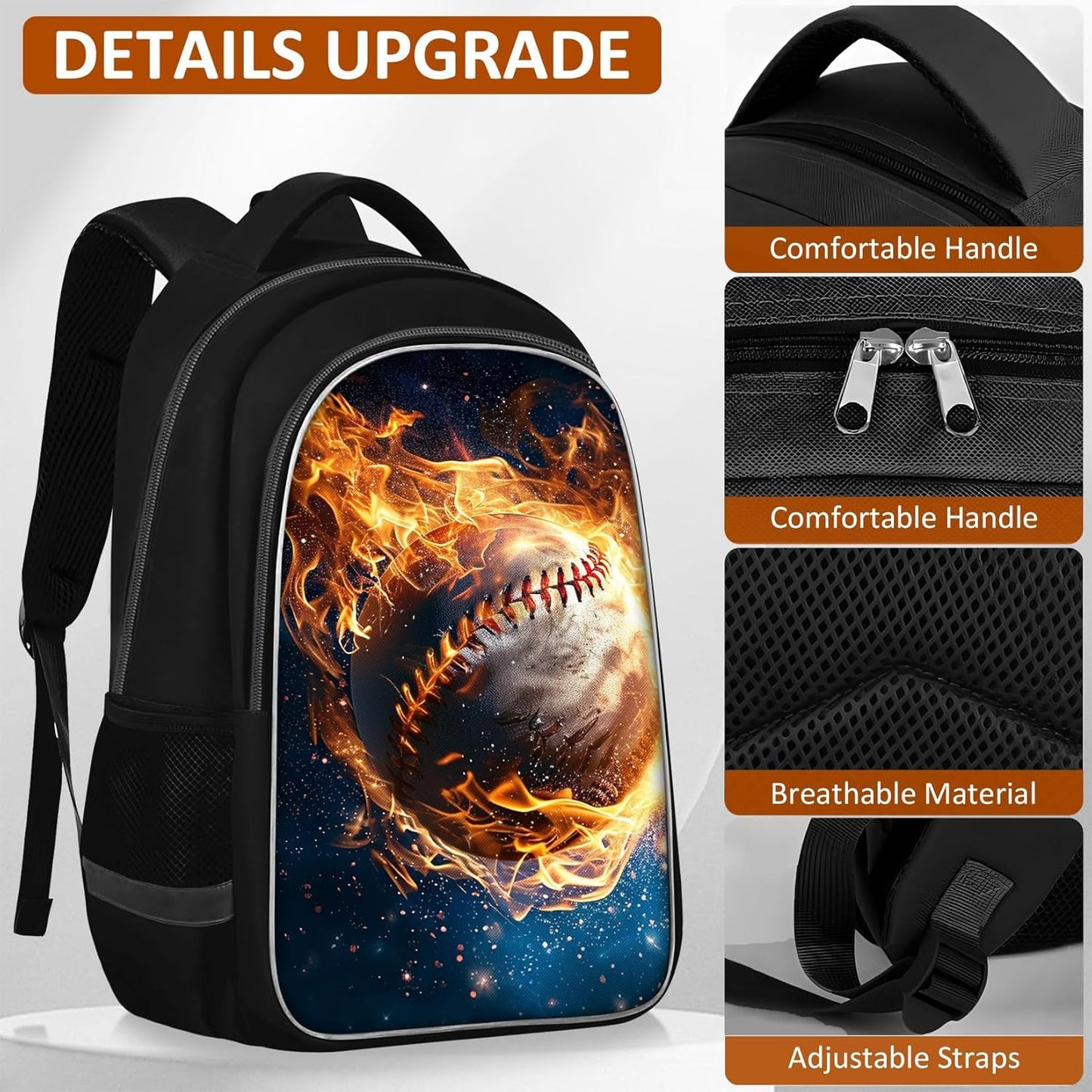 School Backpack for Boys - 4pcs Baseball Boys Backpack with Lunch Box Set for Kids Children Teens