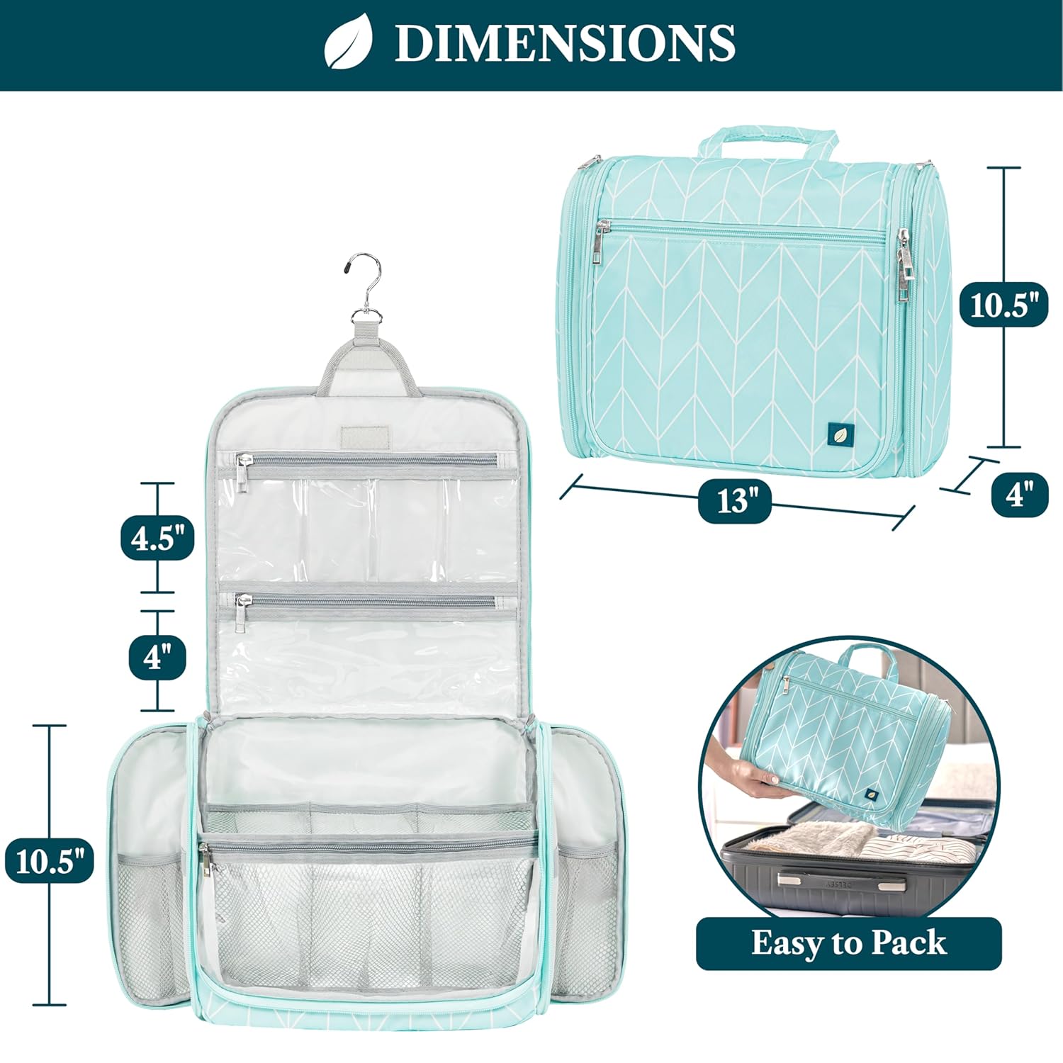 PAVILIA Large Hanging Toiletry Bag Travel Bag Women Men, Cosmetic Organizer, Water Resistant Makeup