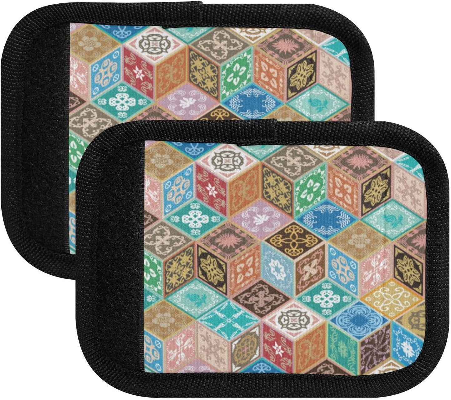 2Pcs Luggage Handle Wrap Suitcase Identifier Handle Covers Tags Soft Travel Bags Luggage Handle Gripper Accessories for Airplane Flying Retro Cube Pattern