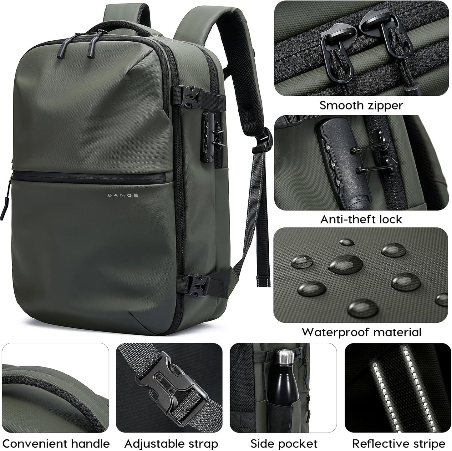 BANGE Travel Backpack with Vacuum Pocket and TSA lock version can hold 15.6 inch Laptop suitable Overnight Flight Approved Anti-theft Bag