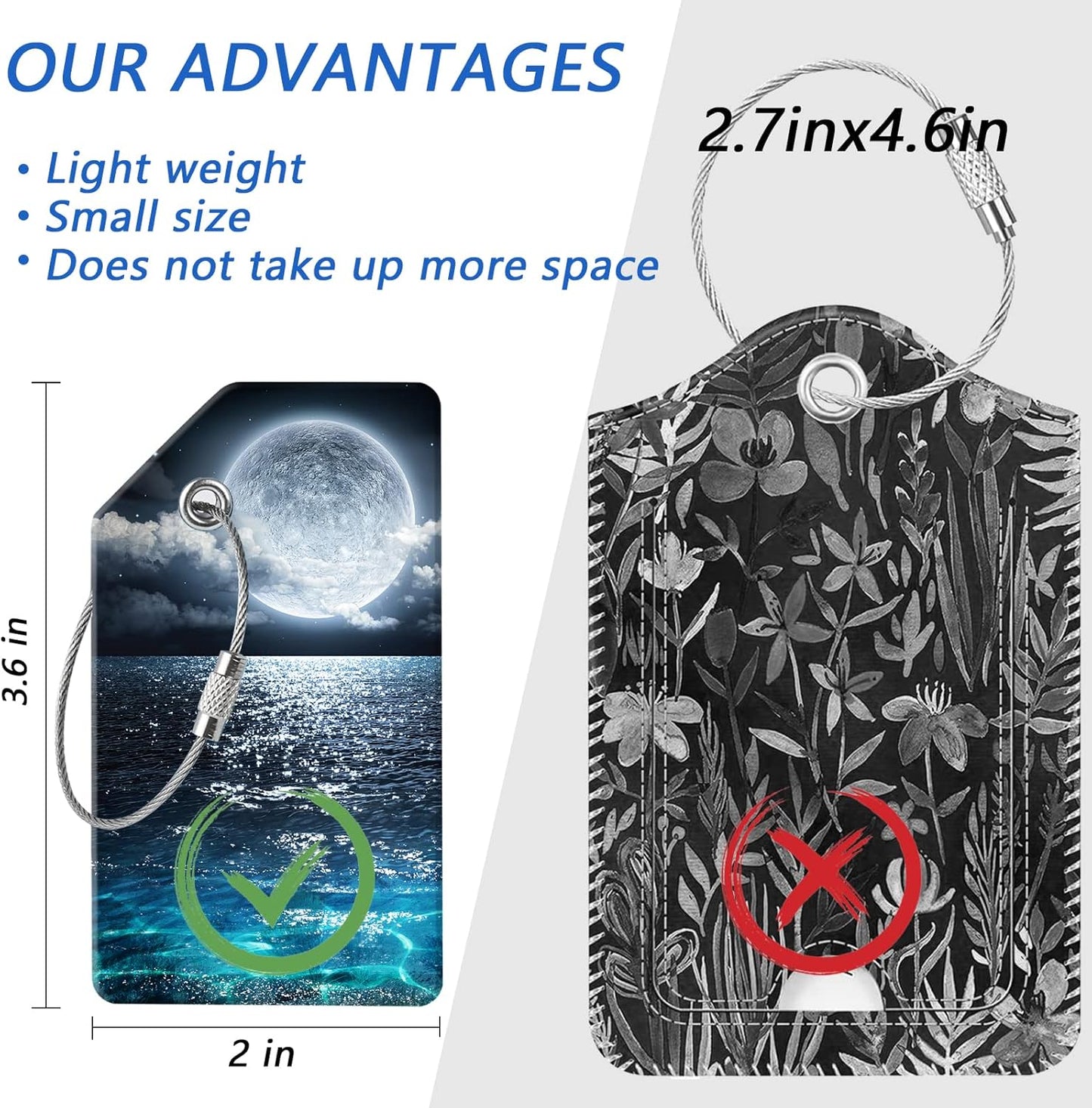 2 Luggage Tags, (1" Smaller Than Traditional) Perfect for Quick Luggage Identification with Stainless Steel Ring and Address Card for Travel and Luggage (Beautiful Starry Sky)