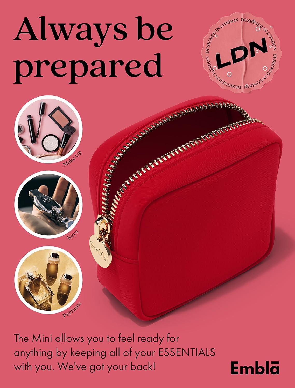 Embla Makeup Bag Travel Cosmetics Pouch and Toiletry Bag, Nylon Zipper Pouch Purse, Cute Make Up