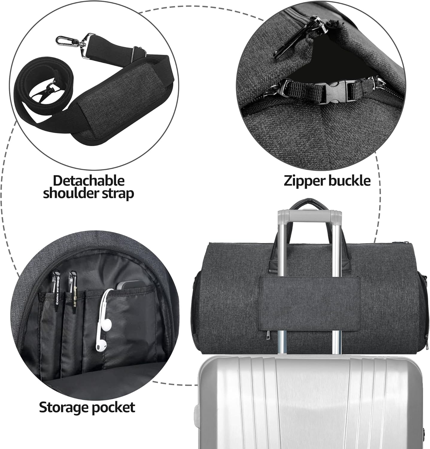 UNIQUEBELLA Convertible Garment Bag for Travel Carry on Garment Duffel Suit Bag with Shoe Compartment Weekend Flight Bag for Men
