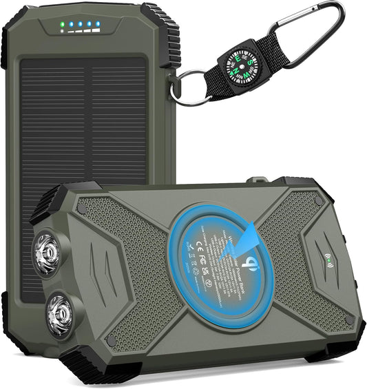 BLAVOR Solar Charger Power Bank 10,000mAh, Portable Wireless Charger, 20W Fast Charging External Battery Pack with USB C for Cell Phones, Solar Panel Charger with Dual Flashlight for Camping