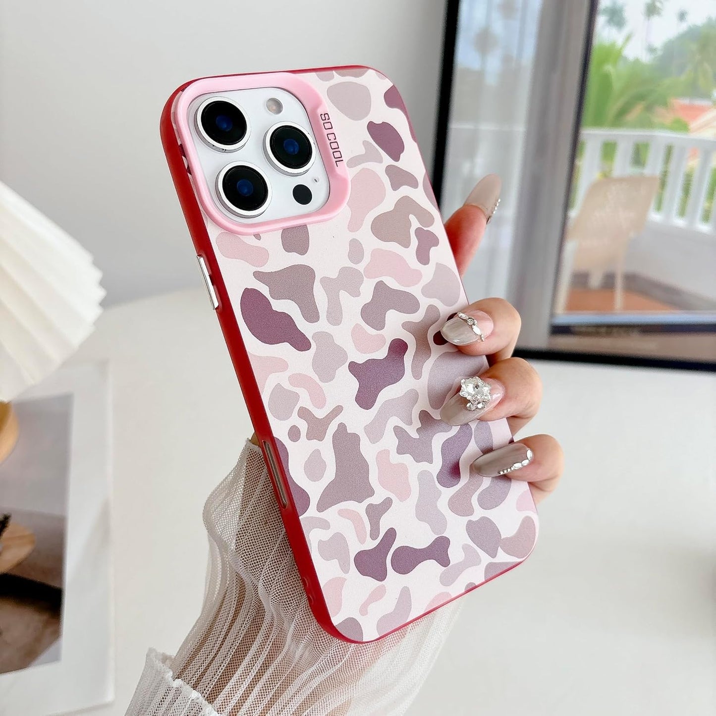 for iPhone XR Case, Vintage Camo Pattern Design for Men Boys Teens, Cool Camouflage Shockproof Protective Cover for Girls Women - Pink