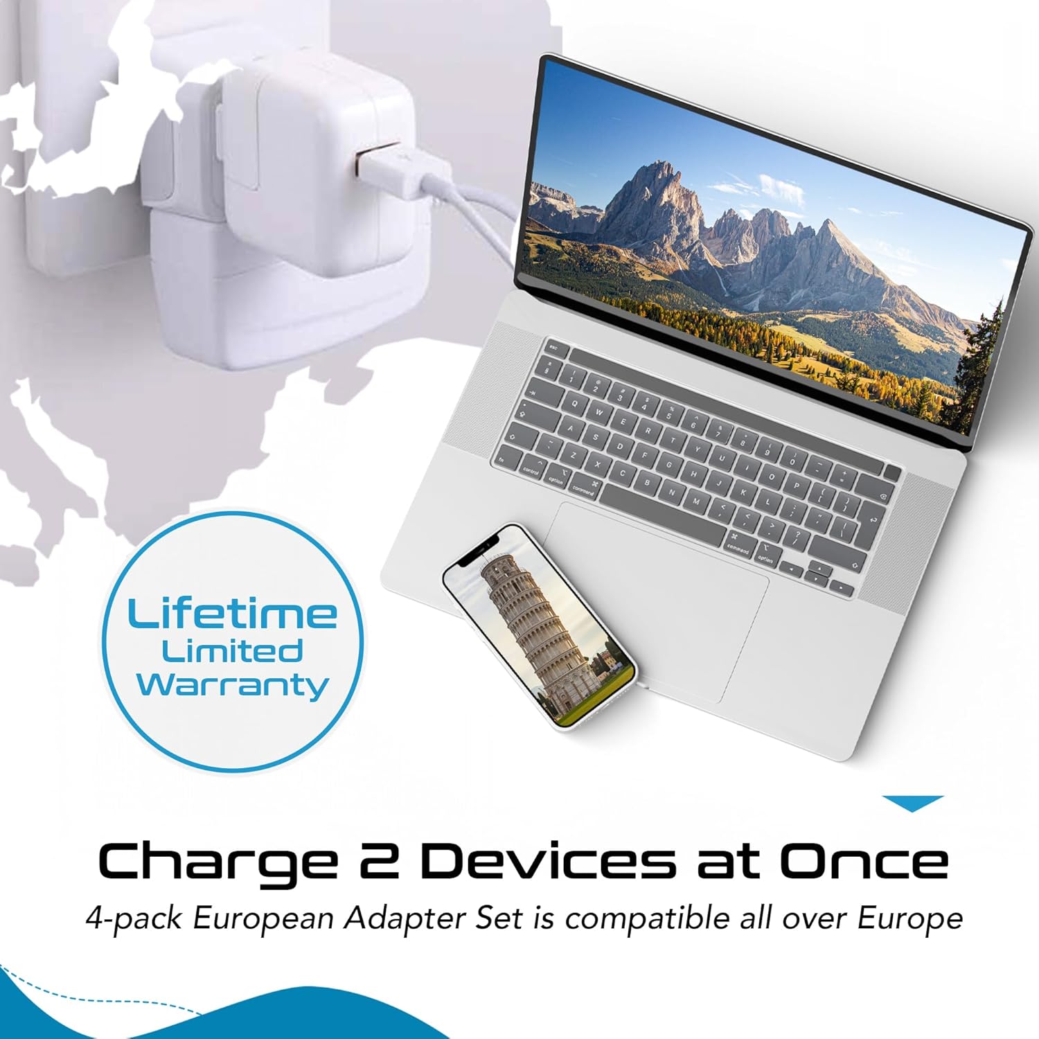 Ceptics European Plug Adapter 4 Pack Set, USA to Europe, Italy, Germany, England, Spain, Italy