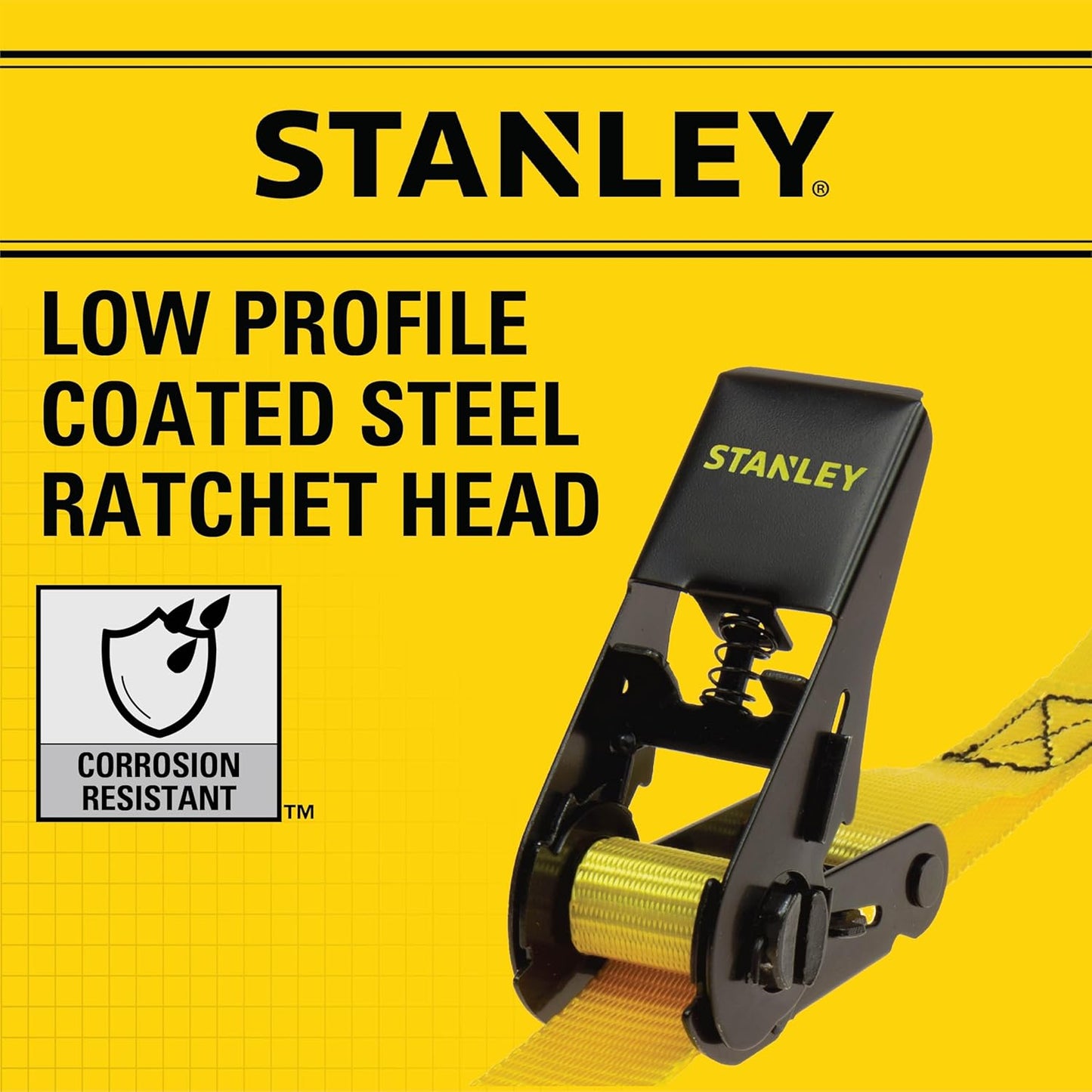 STANLEY S9500 Black/Yellow 1" x 10' Ratchet Straps - Light Cargo (300 lb Working Load / 900 lb Break Strength), (Pack of 24)
