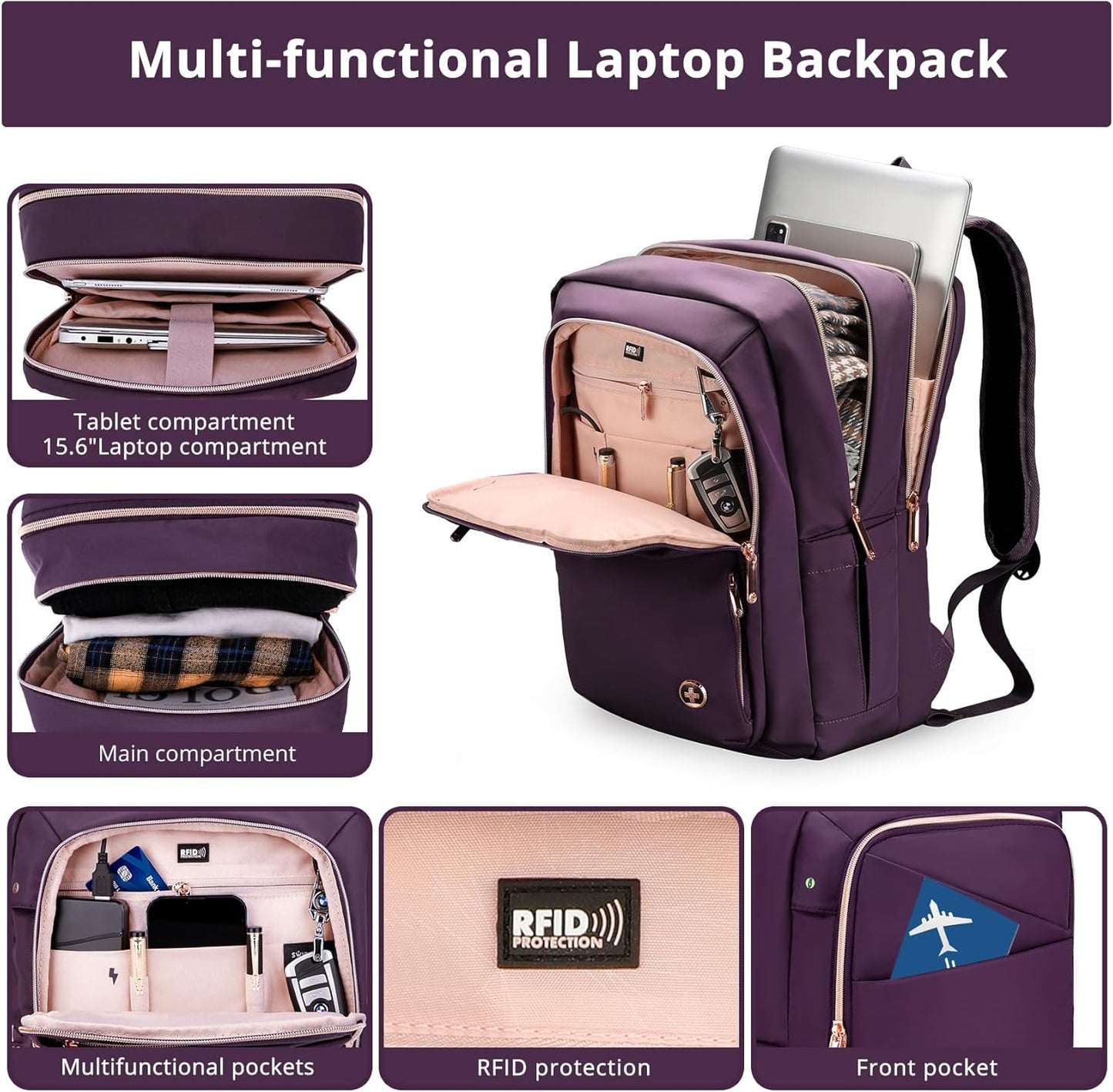 Swissdigital Design Business Laptop Backpack for Women, College Computer Backpack with USB Charging