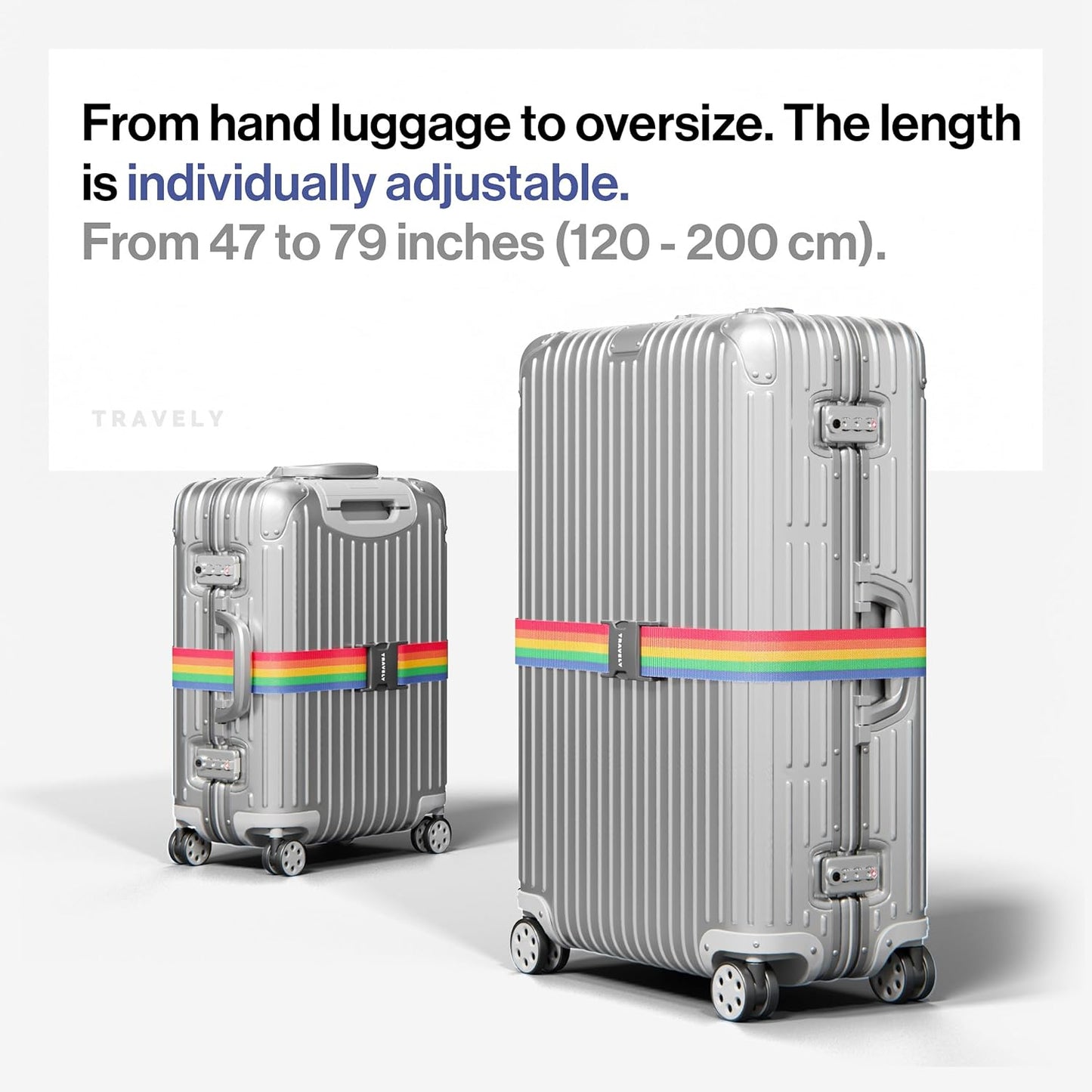 TRAVELY Luggage Straps - Particularly conspicuous & Secure - Incl. 4 Name Tags - Luggage Strap Ideal crosswise - [Set of 4]