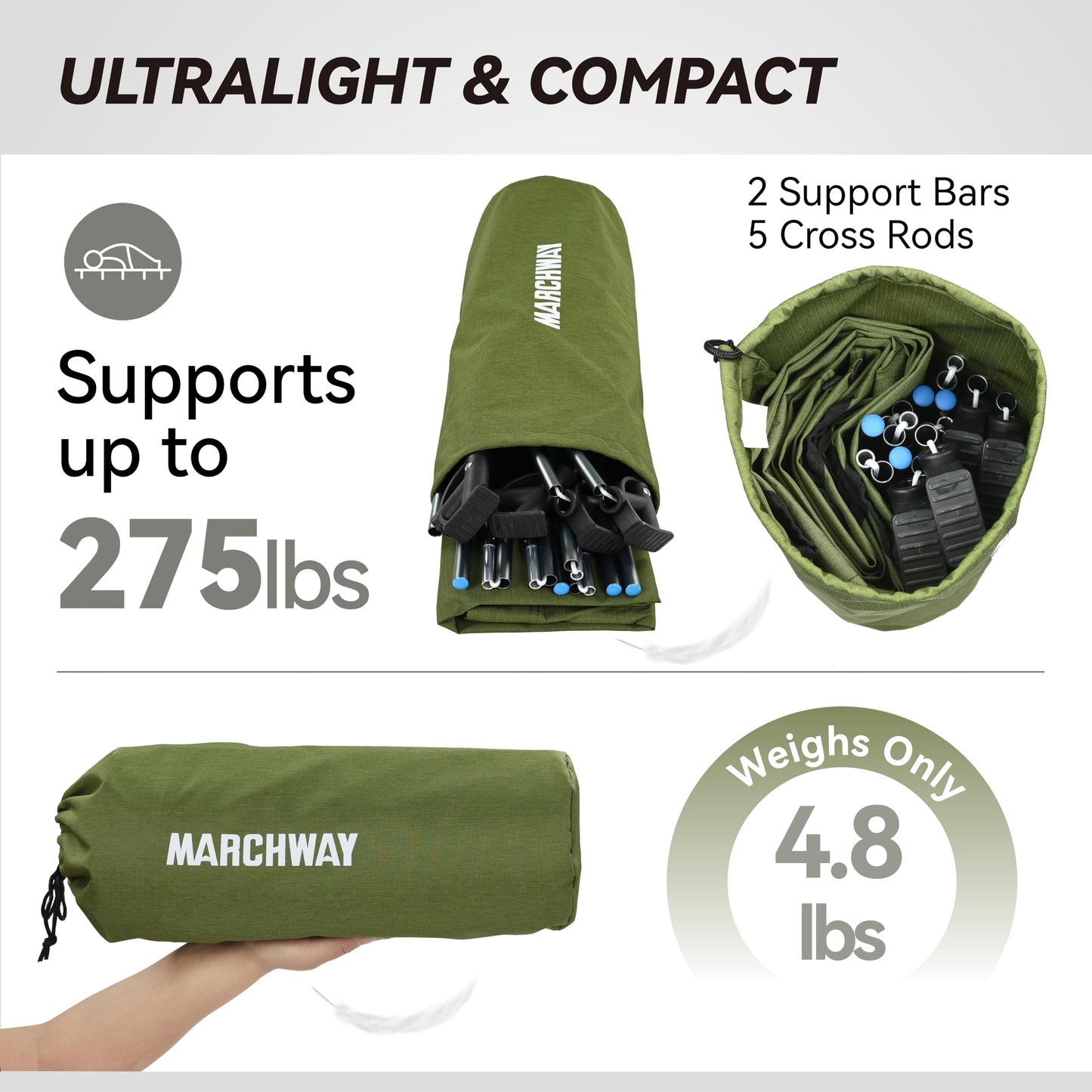 MARCHWAY Ultralight Folding Tent Camping Cot Bed, Portable Compact for Outdoor Travel, Base Camp