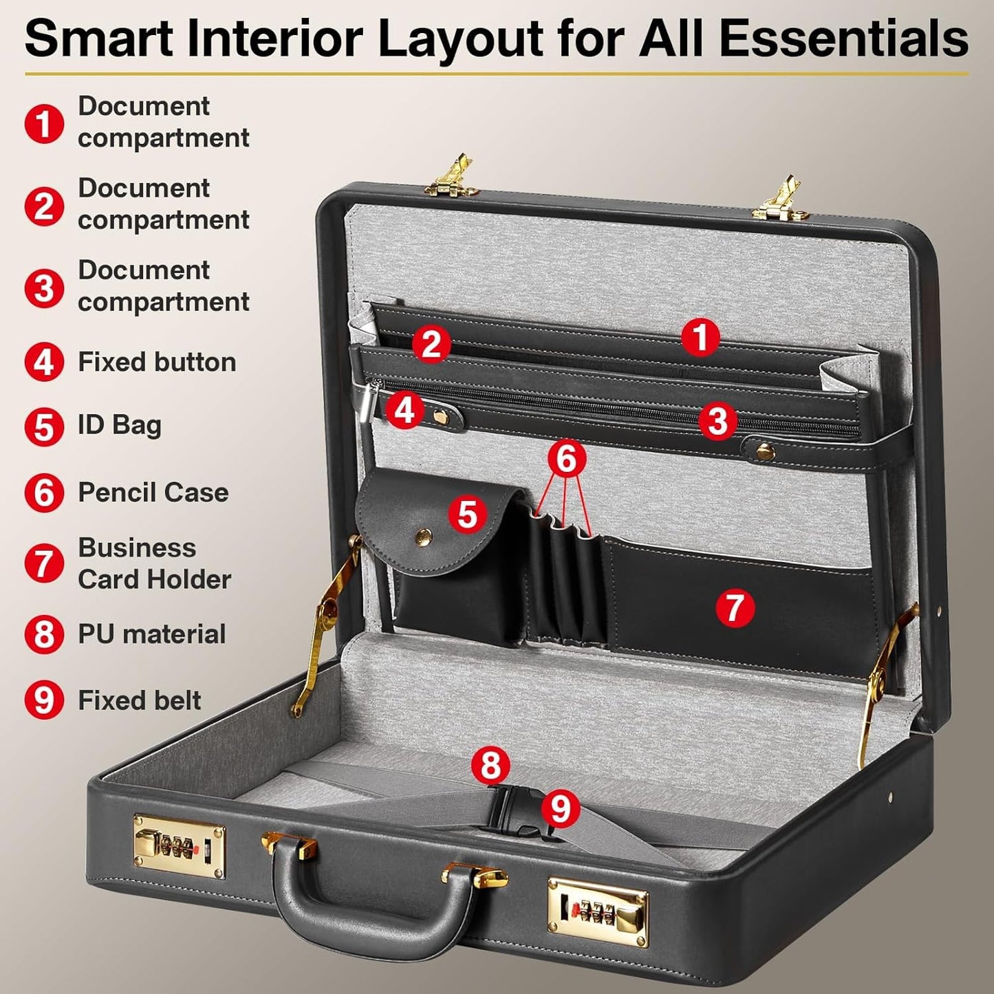 Briefcases for Men, Anti-Theft Dual Lock Briefcase with 16 Inch Laptop Compartment, Waterproof Faux Leather, Brief Cases Men with Multi File Organizer, Perfect for Office, Travel (Black)