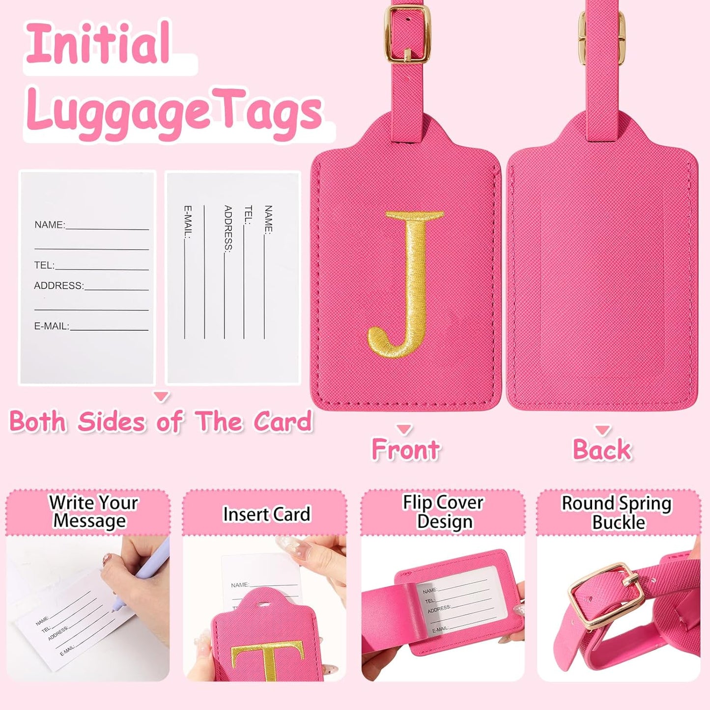 Personalized Initial Luggage Tags for Suitcases, Cute PU Leather Embroidered Letter Travel Luggage