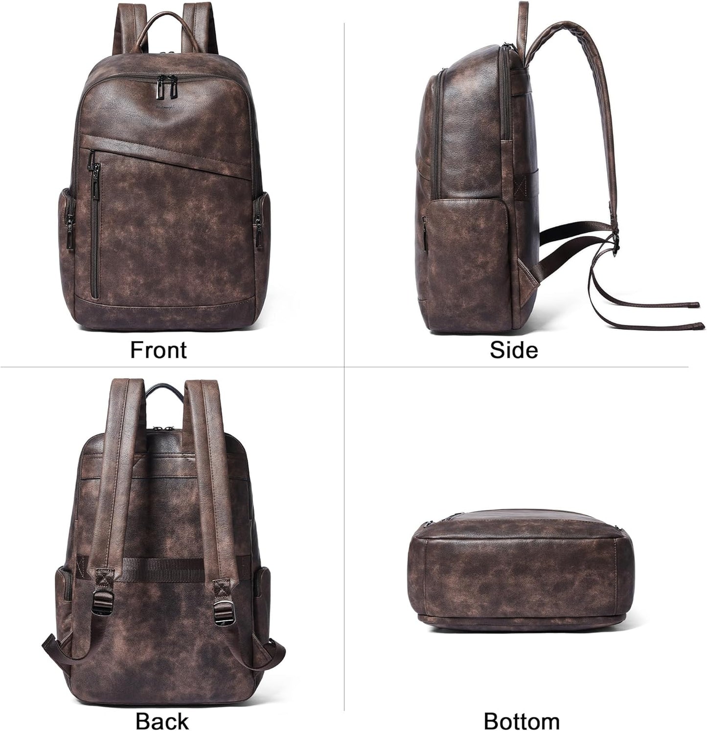 Computer Backpack for Women Soft Leather Back pack with 15.6 inch Laptop Compartment, Fashion Ladies Travel Backpack, Coffee