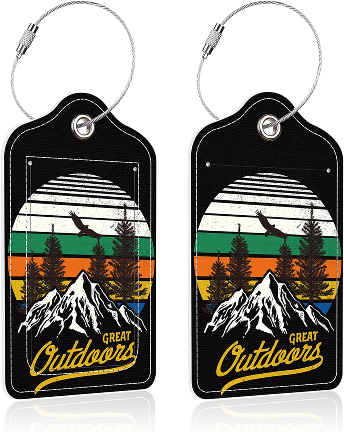 Luggage Tags for Suitcase,2 Pack Outdoor Adventure Luggage Tag,PU Leather Id Label Luggage Tags with Stainless Steel Loop and Privacy Cover for Women Men Teens Travel