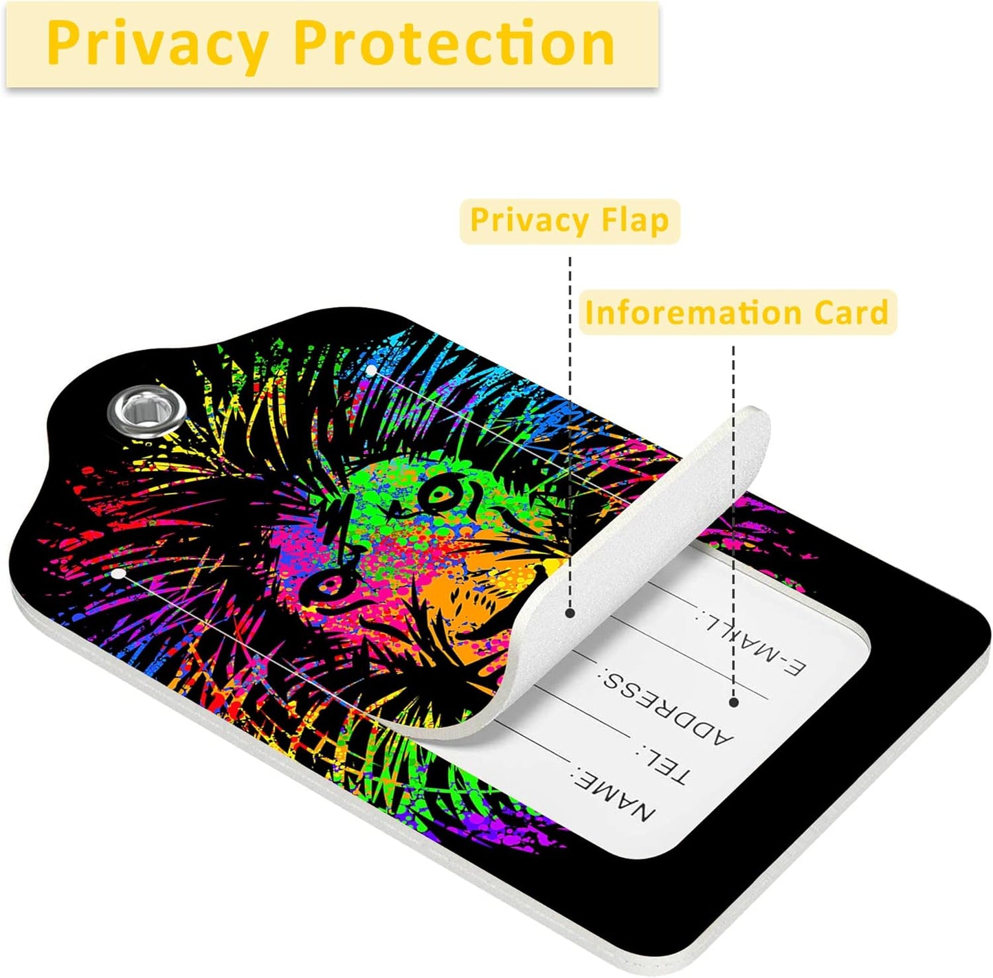 2 Pack Luggage Tags for Suitcases,Abstract Isolated Lion Luggage Tag,PU Leather Id Label Luggage Tags with Stainless Steel Loop and Privacy Cover for Women Men Teens Travel