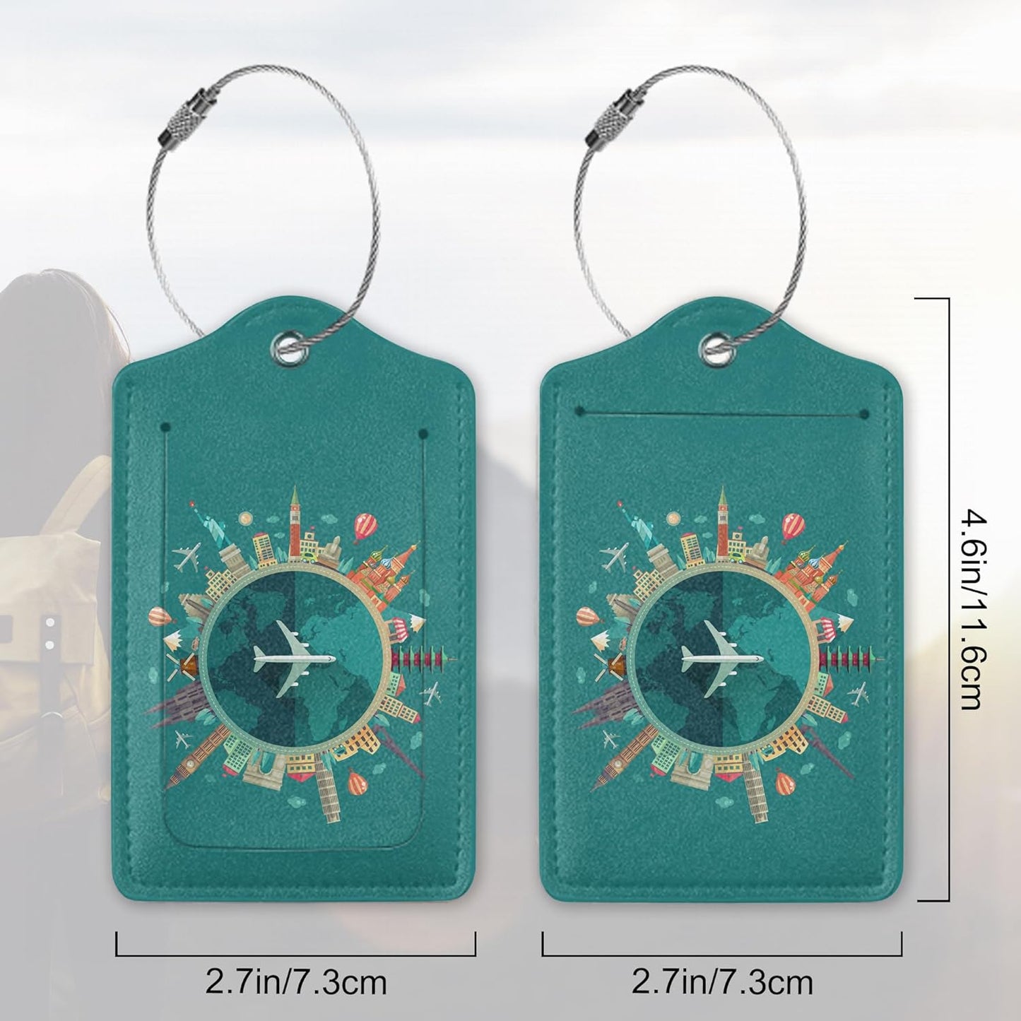 Luggage Tag,Go Travel Flight Views Luggage Tags for Suitcases with Privacy Name Id Card PU Leather Luggage Tags for Women/Men Travel