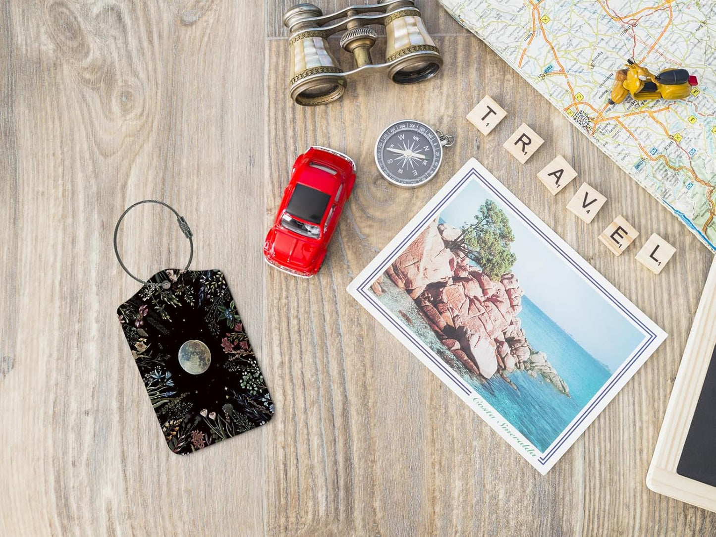 Boho Luggage Tags for Suitcases,Moon 2 Pack Travel Suitcase Tags,Traveling Accessories,Baggage Tag Label with Steel Loop,Boho Lover Gifts