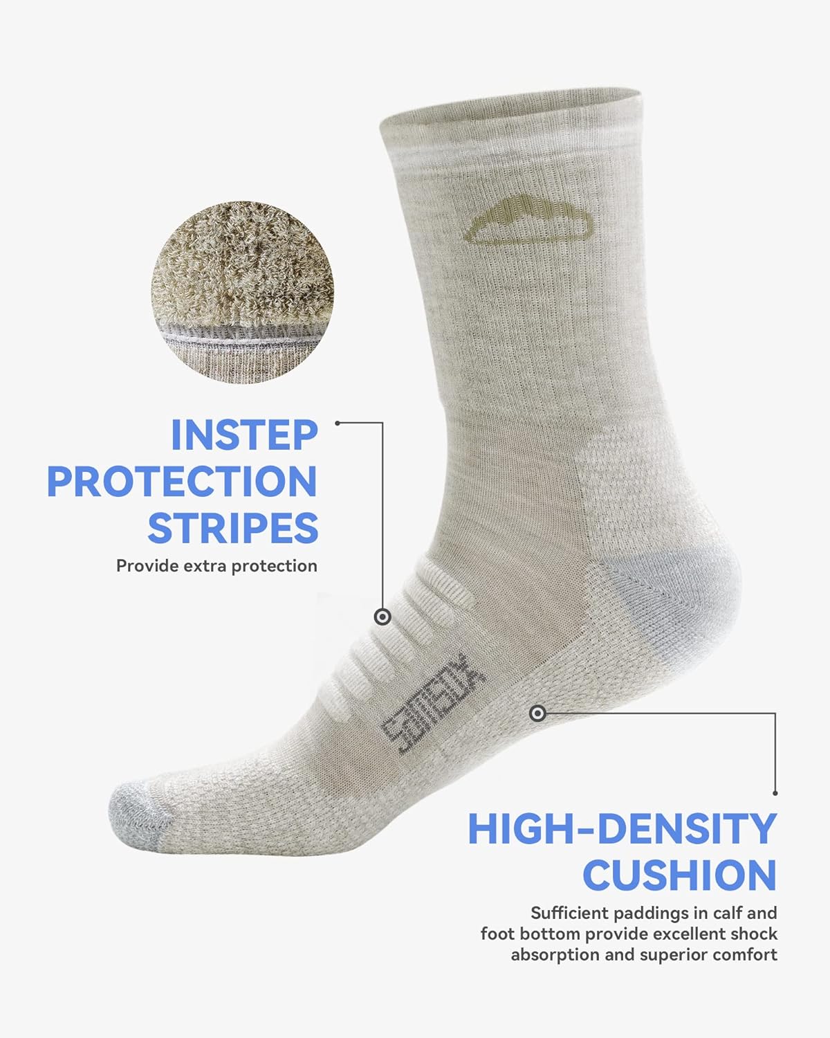 2 Pack Merino Wool Hiking Socks, Made in USA, Moisture Wicking Cushion Socks for Men & Women