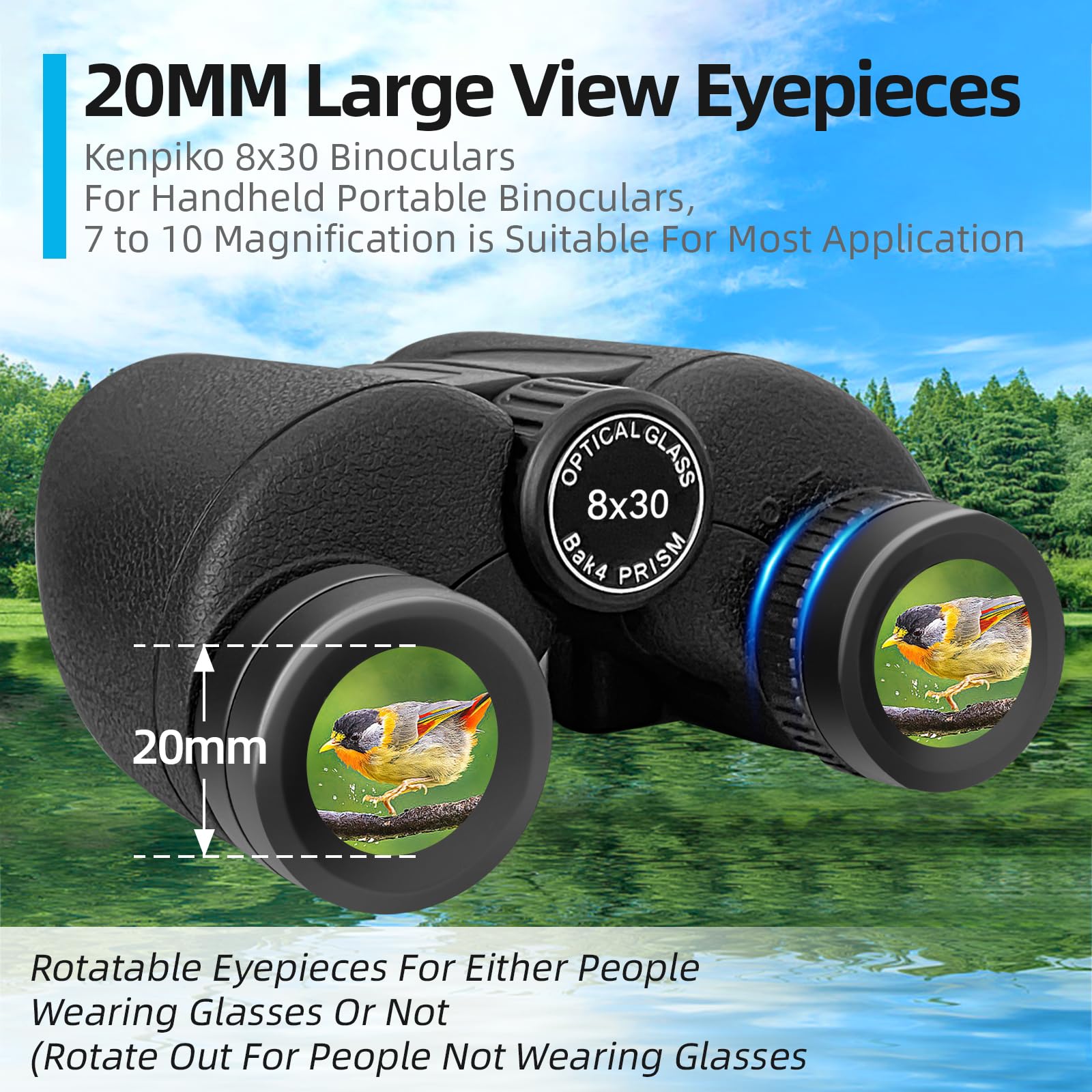 Kenpiko 8x30 Binoculars for Adults, High Power Compact Binocular for Travel Hiking Concert Ship