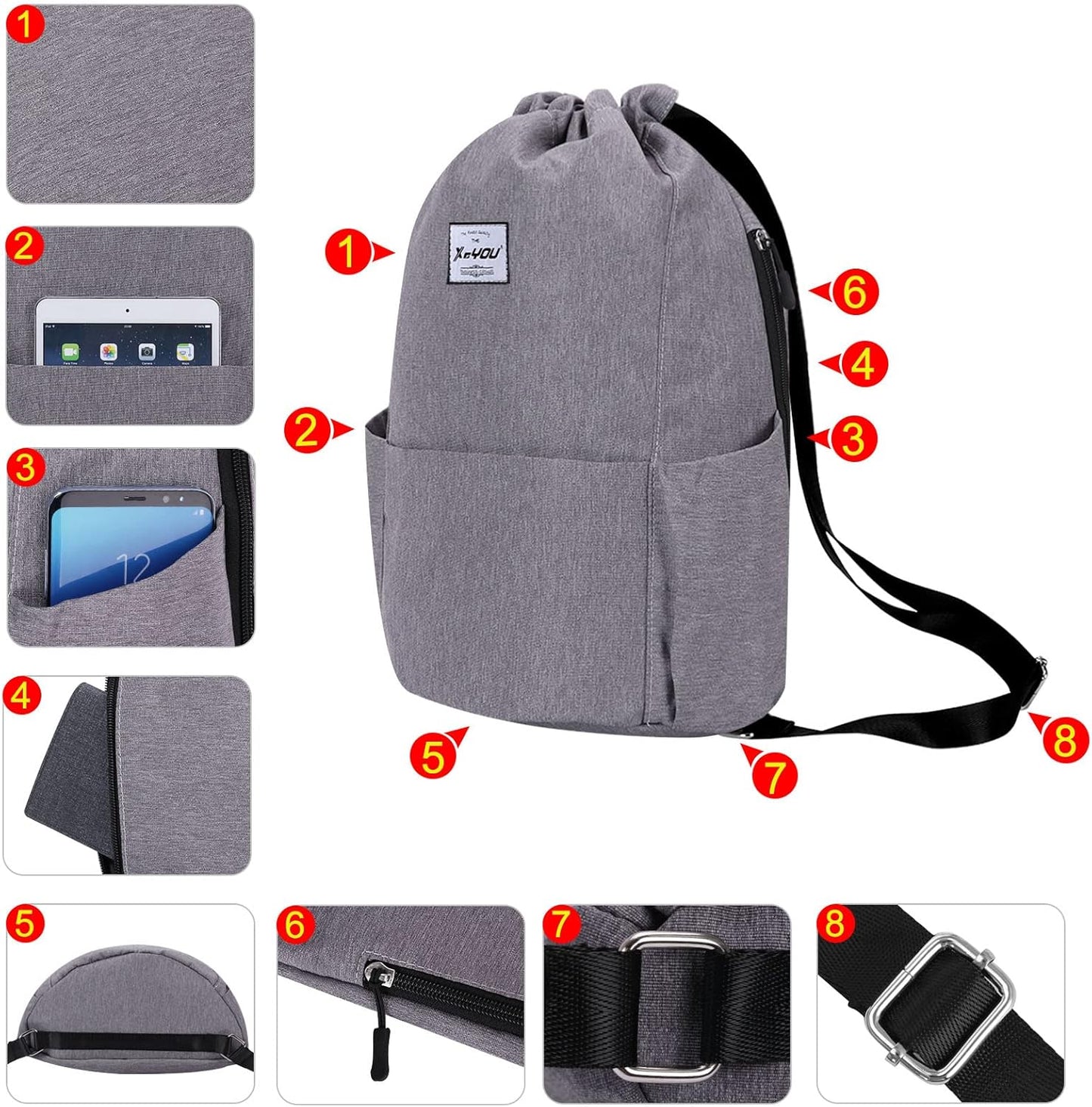 XEYOU Drawstring Sports Backpack Lightweight Gym Yoga Sackpack Shoulder Rucksack Casual Outdoor Daypack for Women and Men