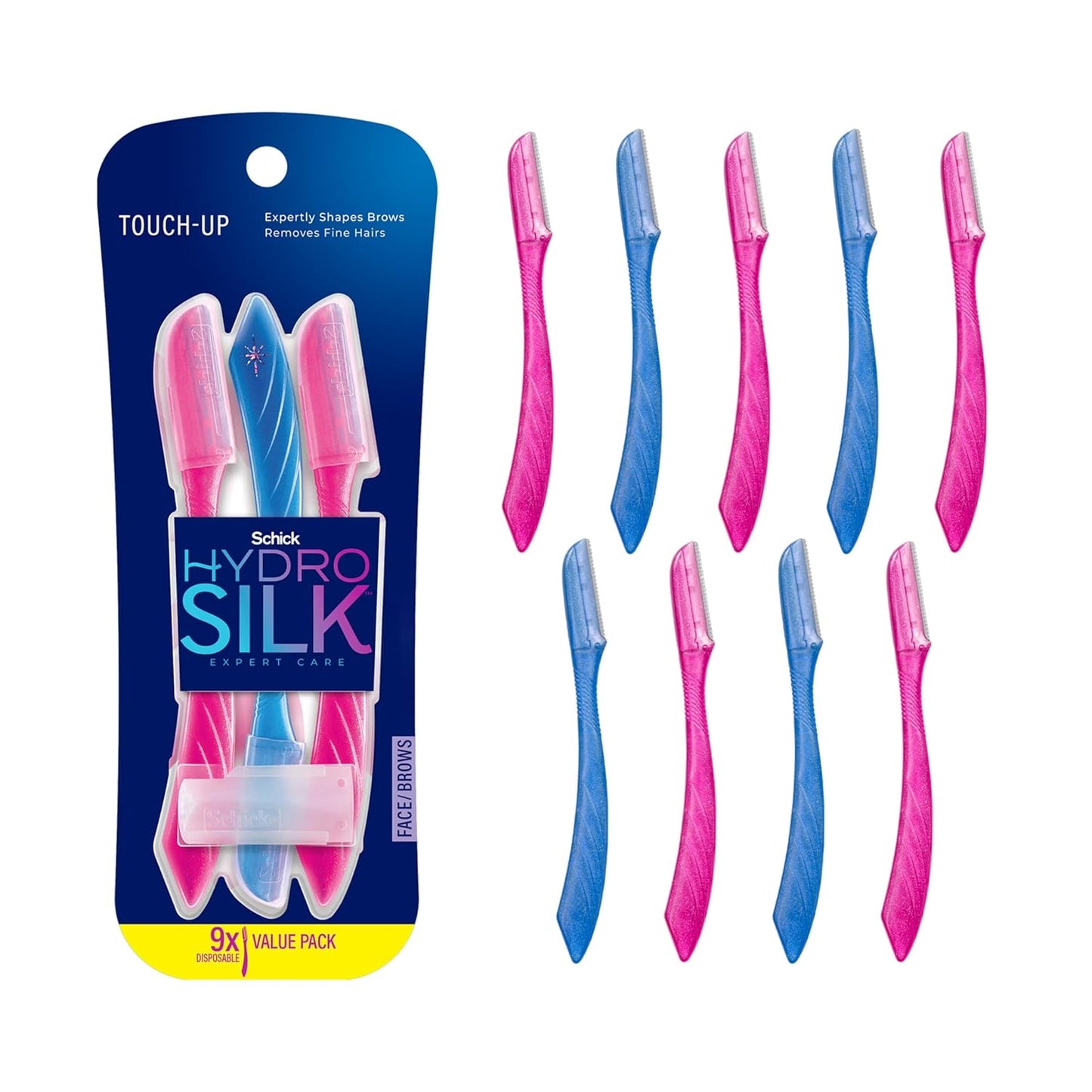 Schick Hydro Silk Touch-Up Dermaplaning Tool with Precision Cover, 9ct | Dermaplane Razor, Face Razors for Women, Peach Fuzz Remover
