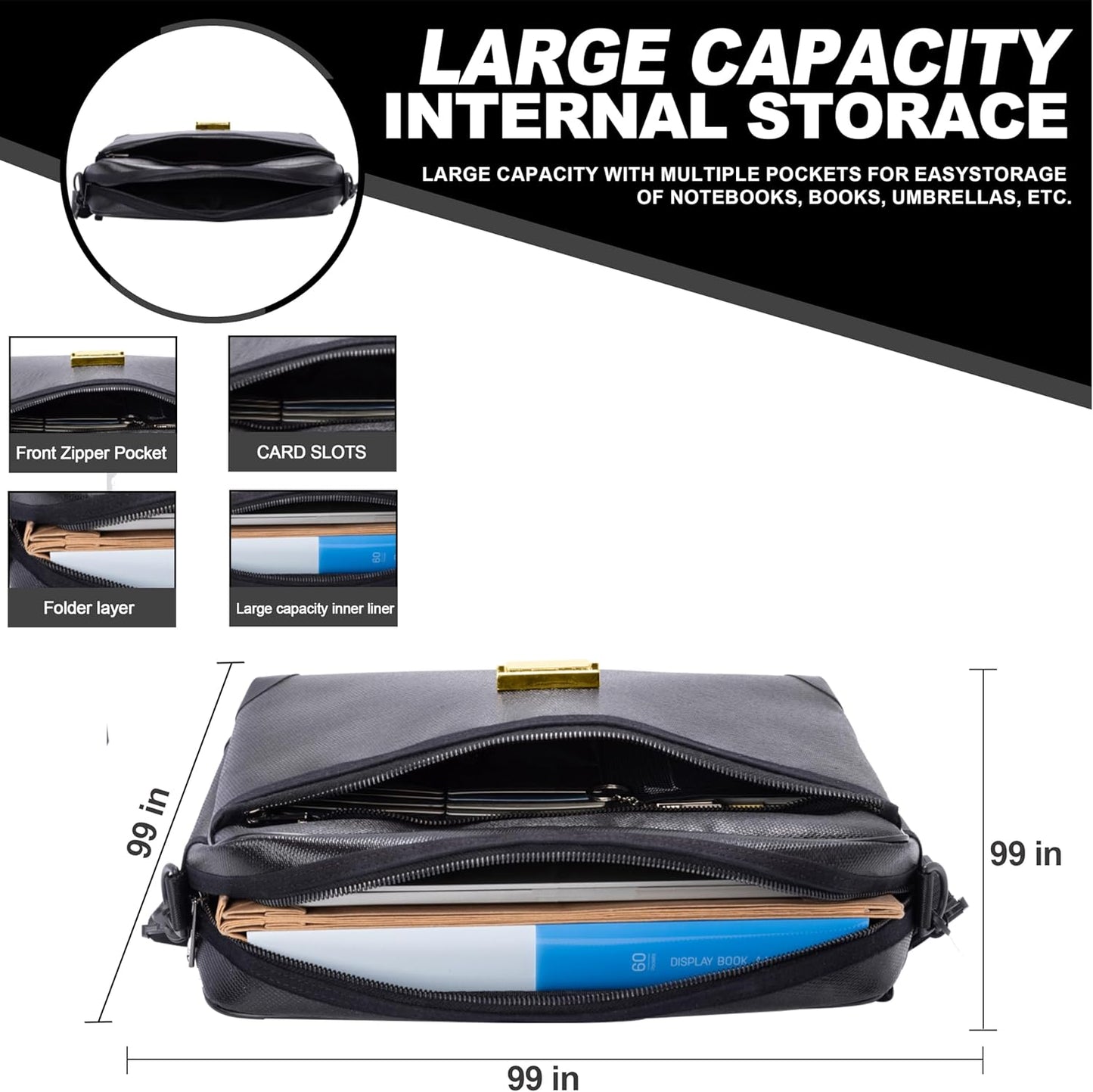 Vailoin Fully Fireproof Messenger Bag for Men, Metal Lock Laptop Briefcase with Adjustable Shoulder Strap, Water Resistant Satchel Shoulder Bag Crossbody for Office Business Travel College, Black