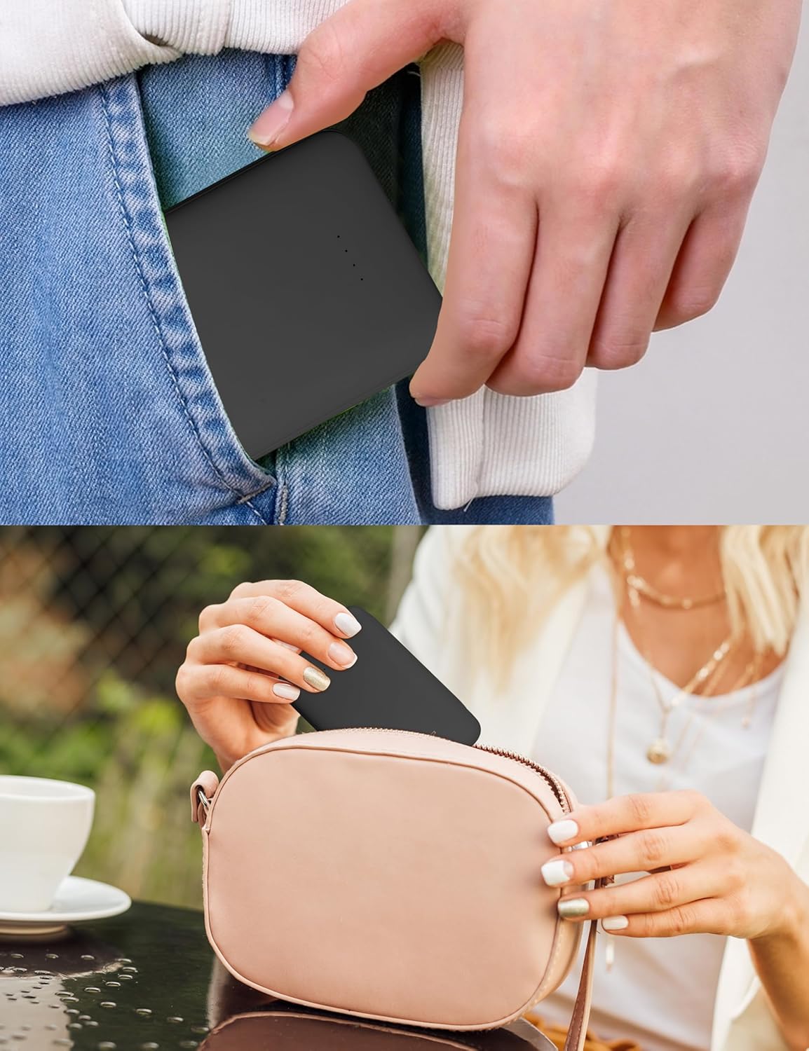Power Bank, Slimmest 5000mAh Portable Charger with Built in USB-C Cables, USB C in&Out Charging Battery Pack, External Phone Powerbank Compatible with iPhone, Android, Black