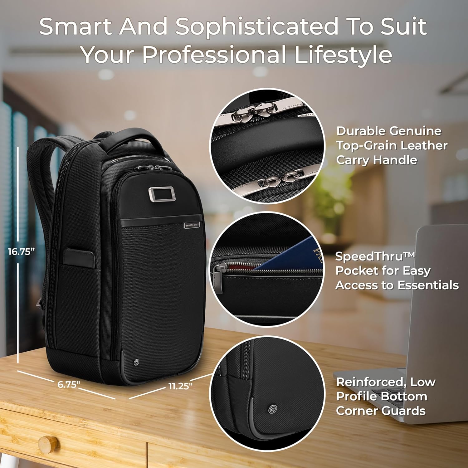 Briggs & Riley Slim Backpack for Women & Men - Laptop Backpack, For Work & Travel, Carry On Size