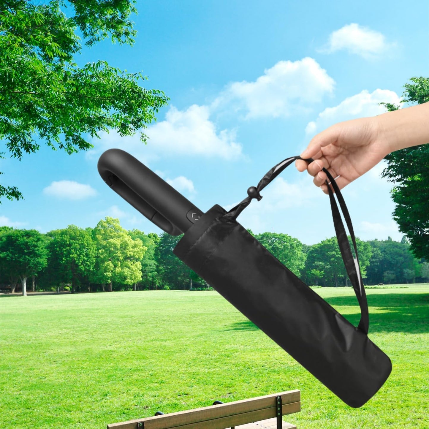 Foldable Umbrella for Travel,42“ Lightweight Automatic Open Close Umbrella, 10 Ribs Portable Rain Sunshine Wind Proof Black