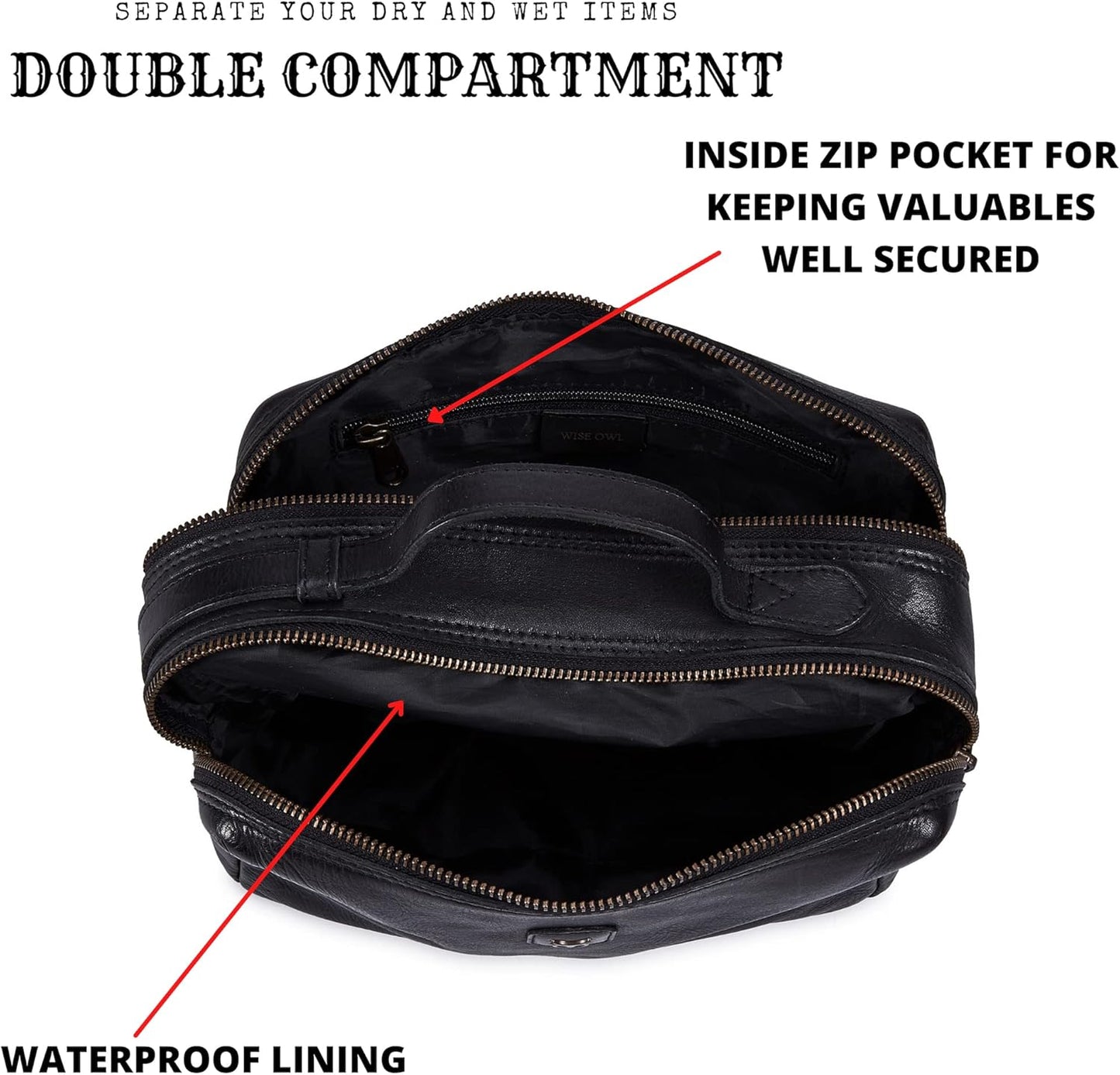 Real Leather Toiletry Bag Dopp Kit for Men Women Travel Shaving Pouch Organiser Double Compartment Cosmetic