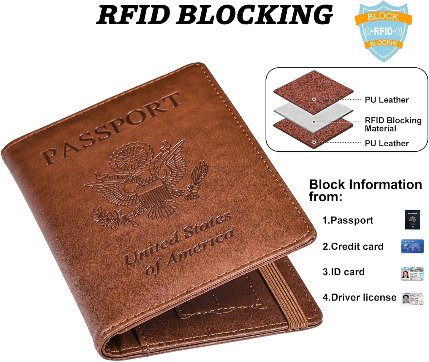 HerriaT Passport and Vaccine Card Holder Combo,Cover Case with CDC Vaccination Card Slot, Leather Travel Documents Organizer Protector, with RFID Blocking, for Women and Men