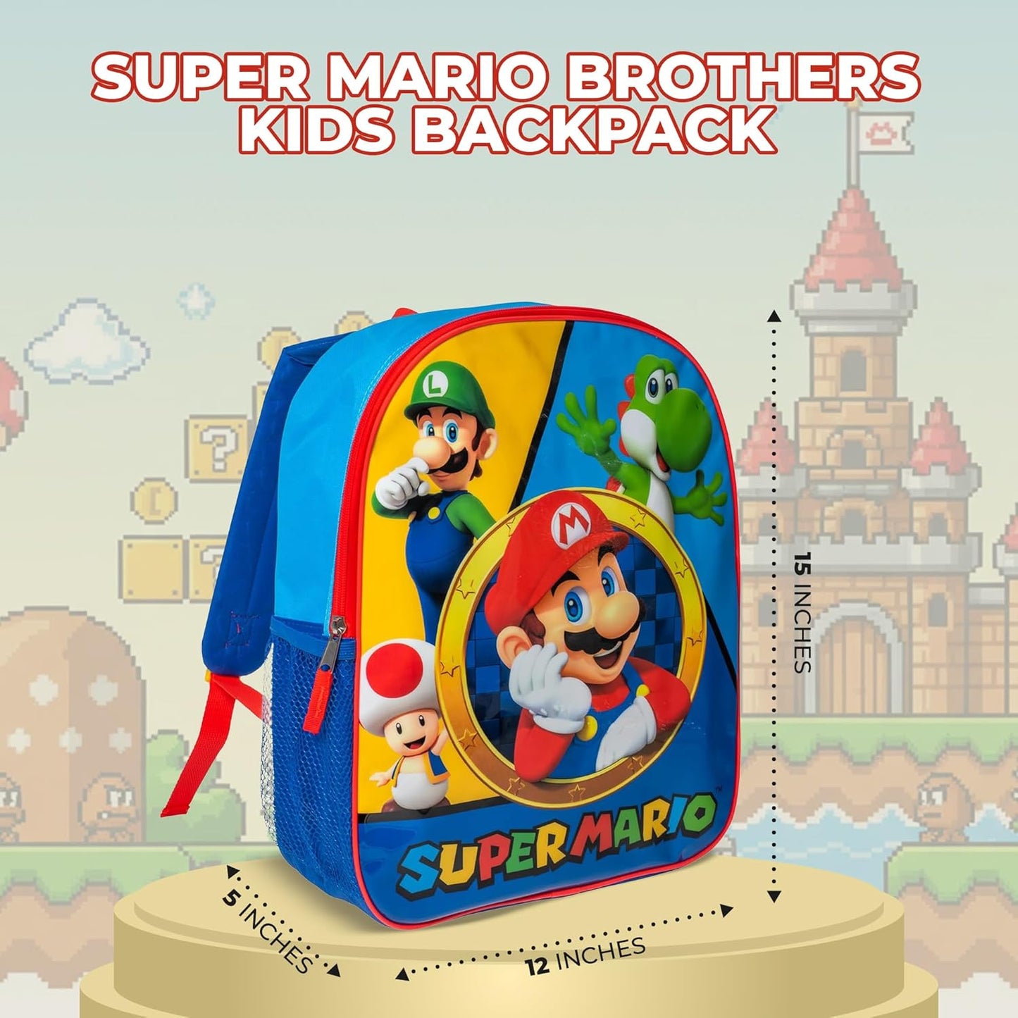 AI ACCESSORY INNOVATIONS Super Mario Brothers Kids Backpack, Mario, Luigi, Bowswer, Yoshi 15" Girls