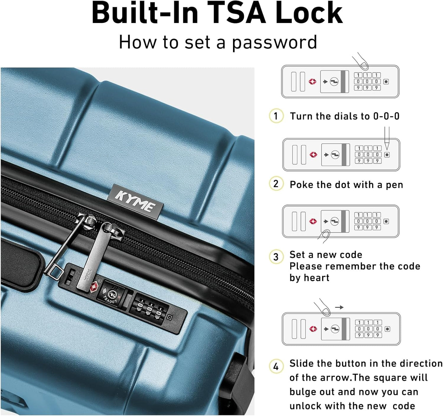 KYME Luggage Sets 3 Piece Hard Shell 22in/26in/30in Suitcases with Wheels Hardside Suitcase Set with TSA Lock Travel Rolling Luggage Set for Women Men Blue