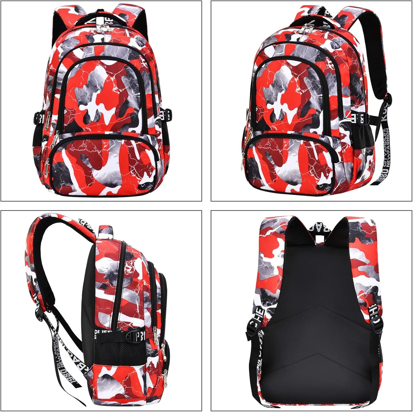 Camo Backpack for Kids, Lightweight Camo Backpack Elementary Middle School Backpack Water Repellent Bookbag (Camo Red 2 in 1)
