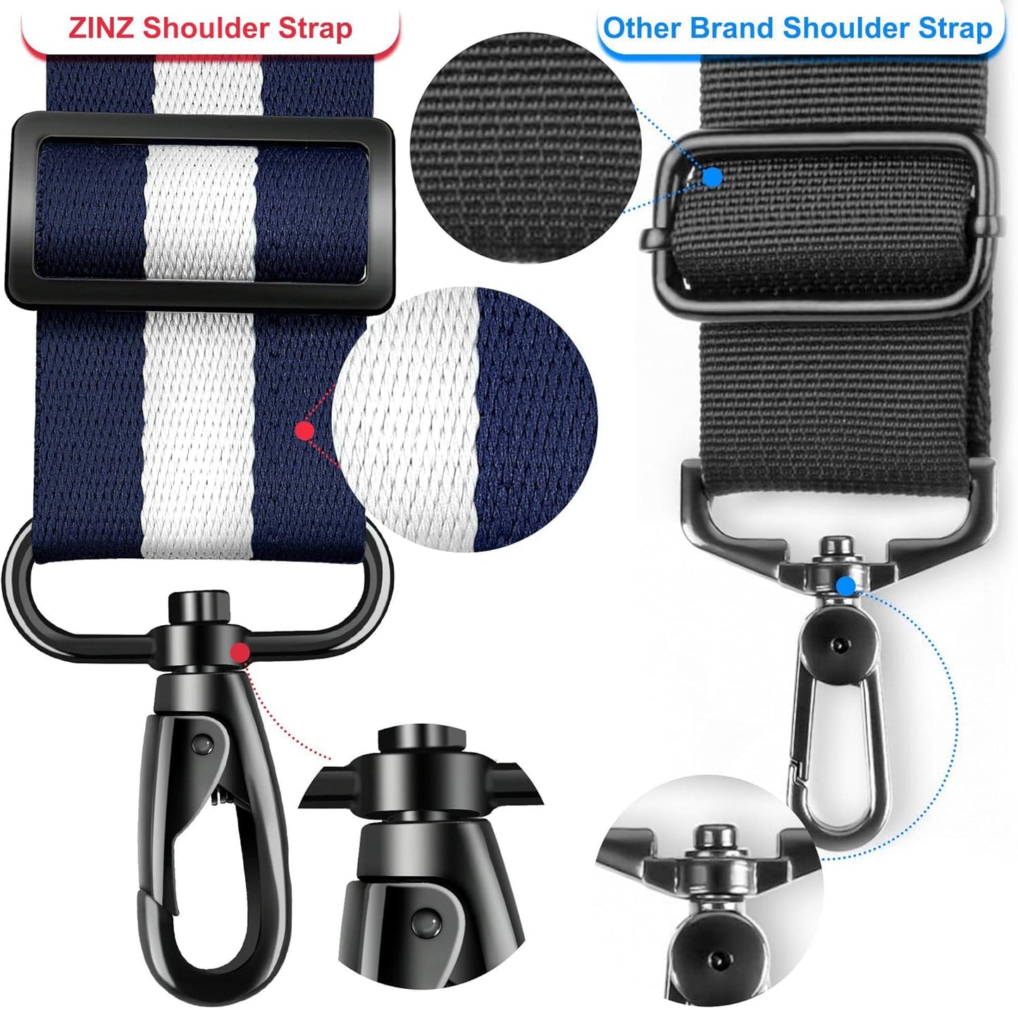ZINZ Shoulder Strap - 59 Inch Universal Heavy-duty Adjustable Strap with Ultra-thick Fixed Breathable Pad for Laptop, Crossbody, Gym, Camera Bag and More - Stripe-BuWBu